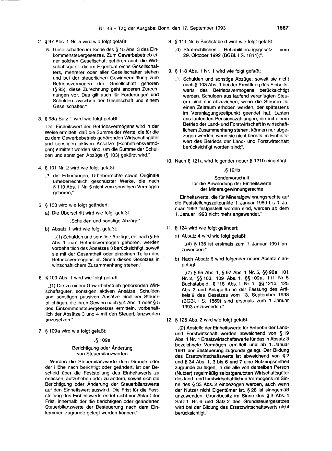 BGBl. 1993, Seite 1587 — Originalseite als Abbildung