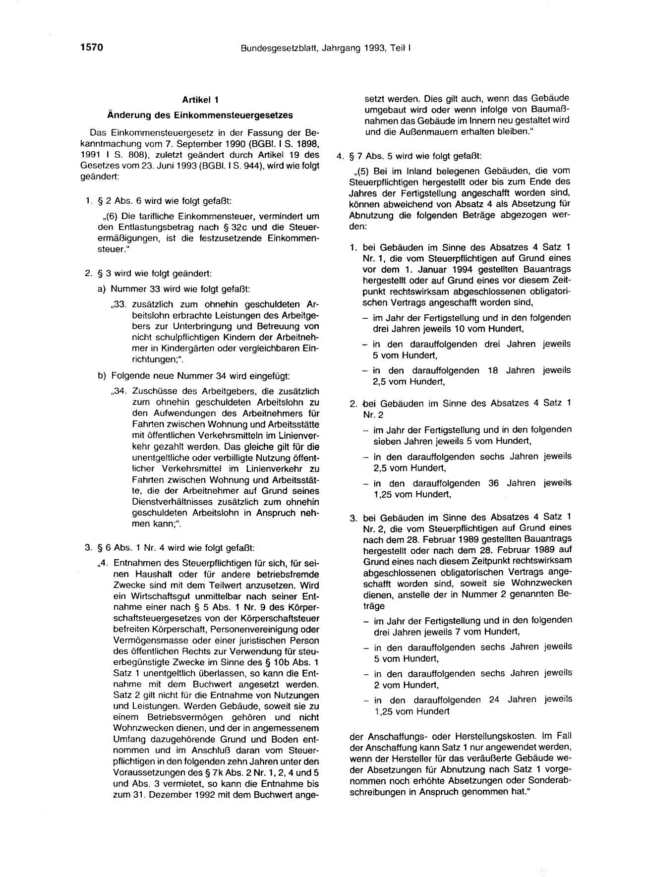 BGBl. 1993, Seite 1570 — Originalseite als Abbildung
