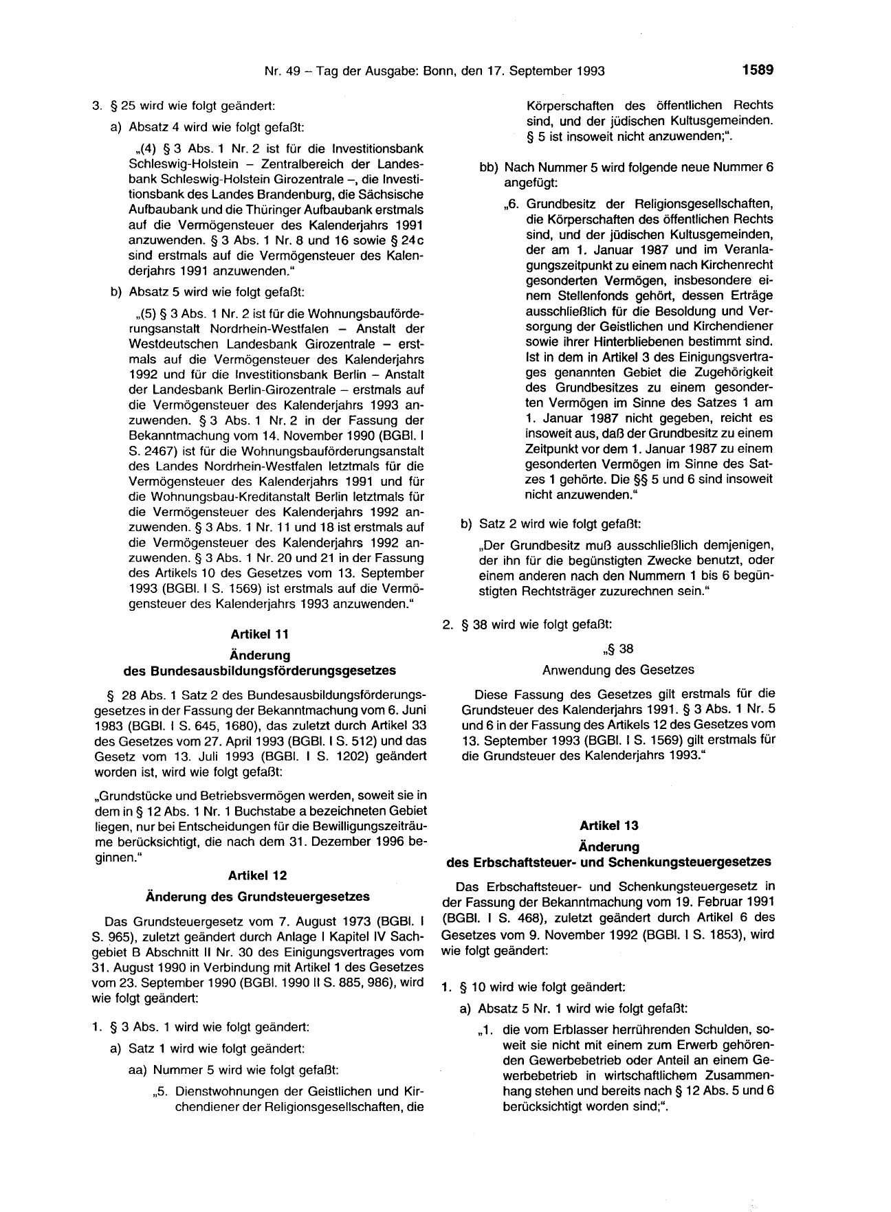 BGBl. 1993, Seite 1589 — Originalseite als Abbildung