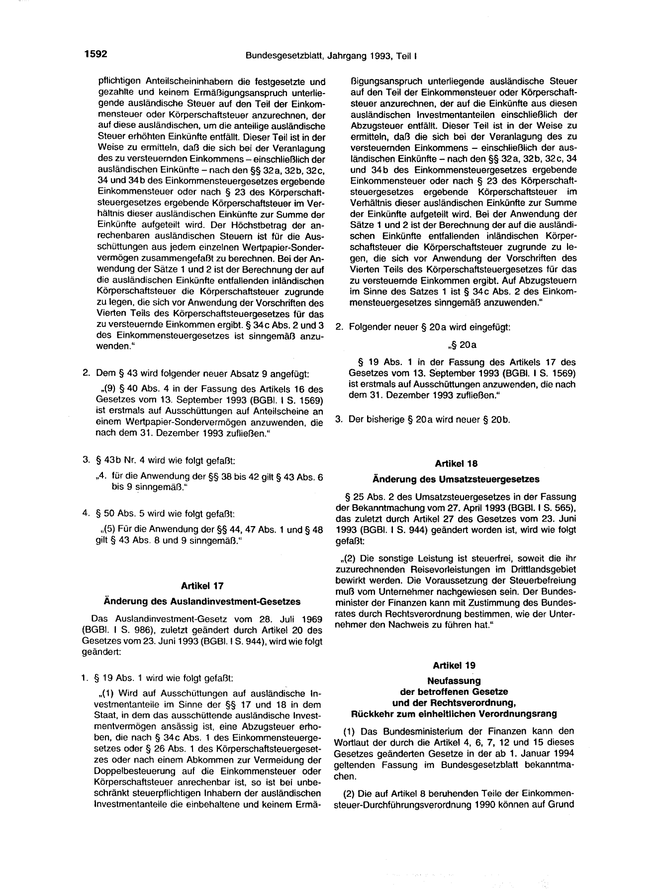 BGBl. 1993, Seite 1592 — Originalseite als Abbildung
