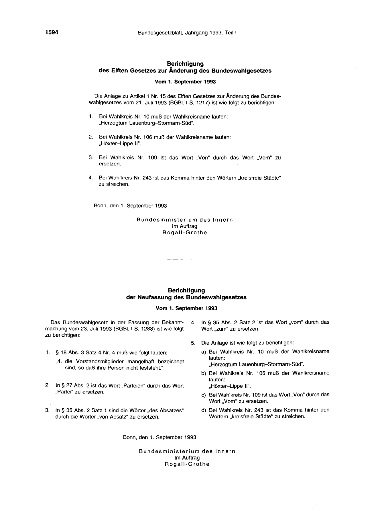 BGBl. 1993, Seite 1594 — Originalseite als Abbildung