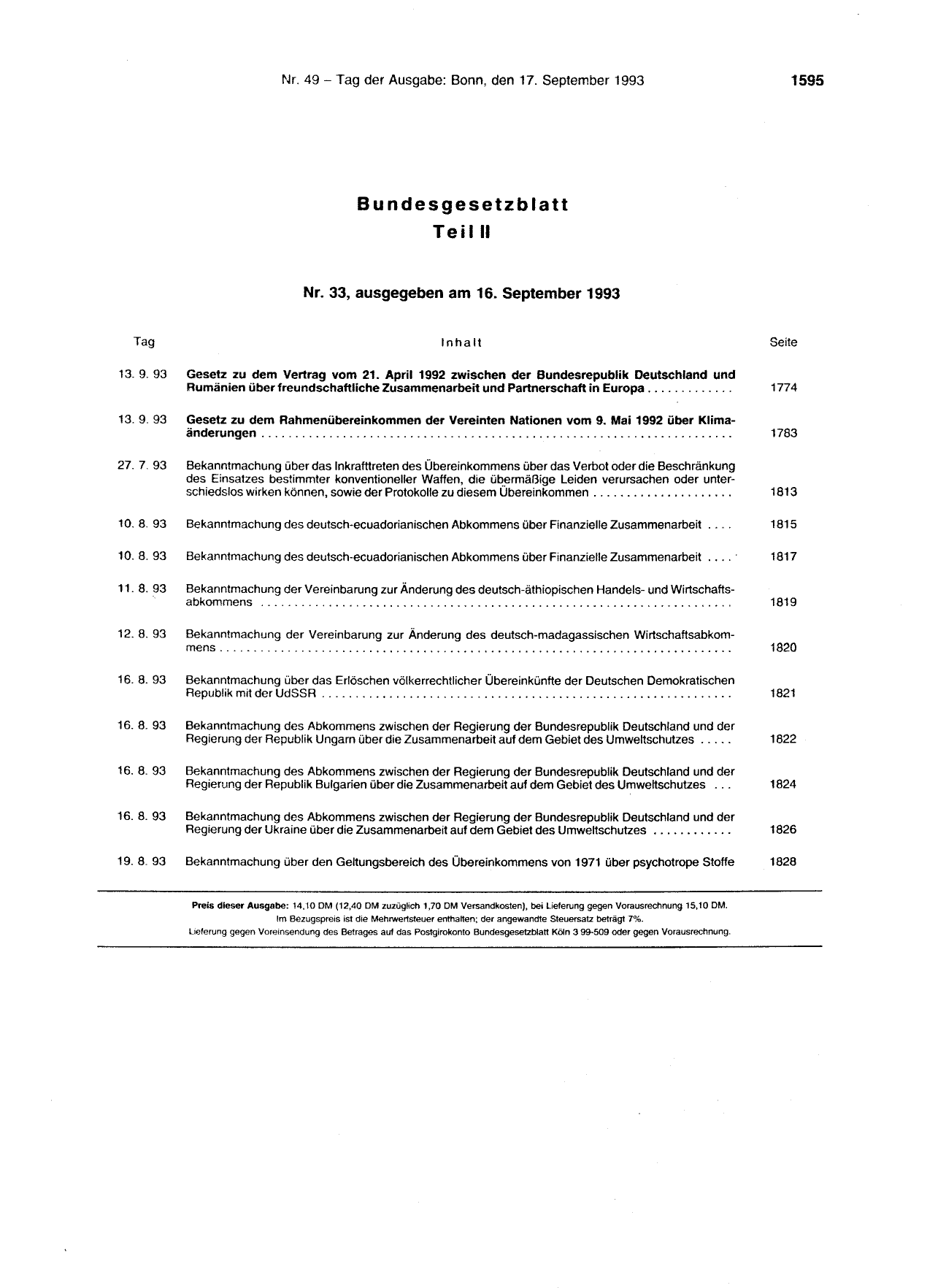 BGBl. 1993, Seite 1595 — Originalseite als Abbildung