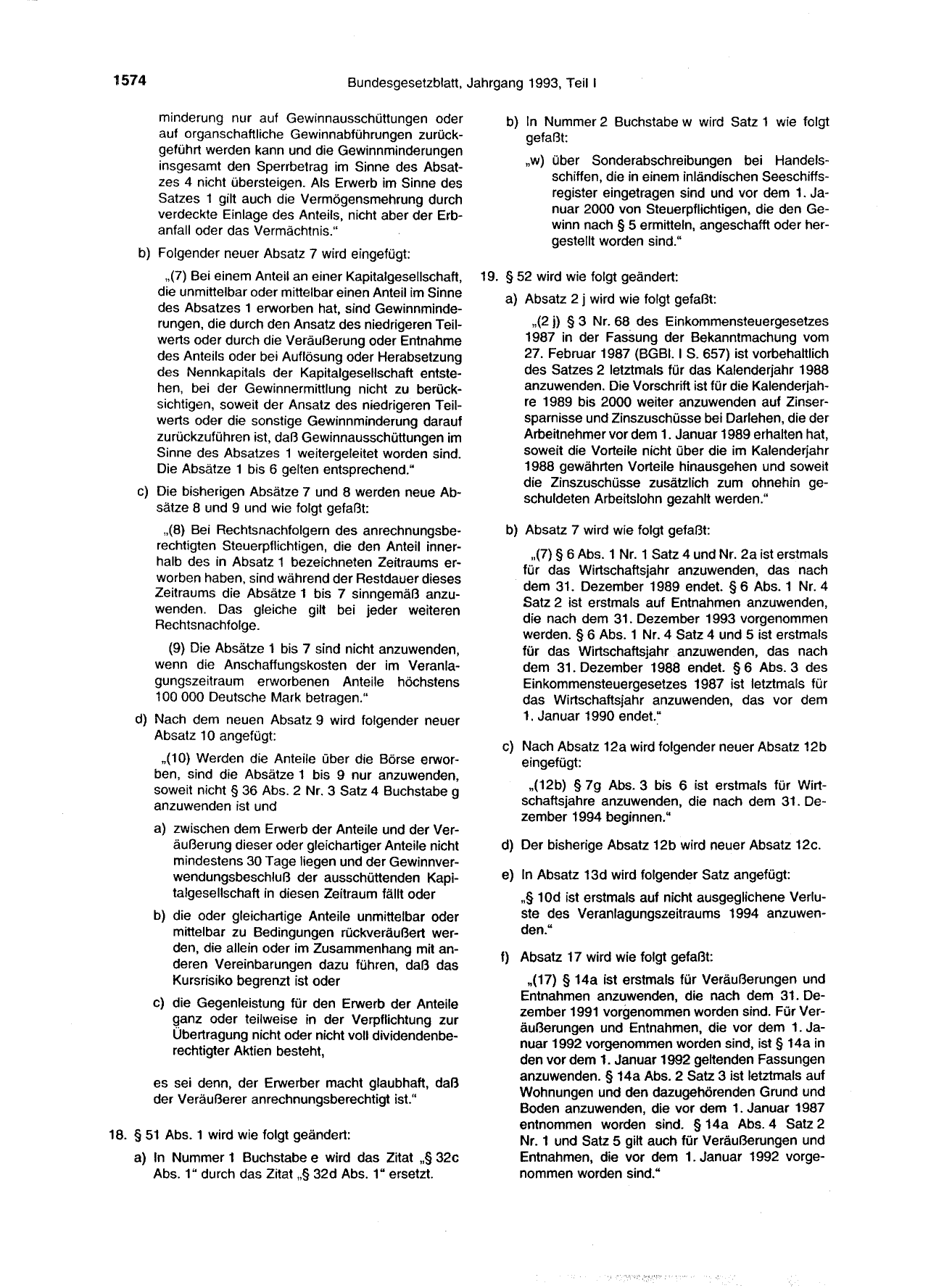 BGBl. 1993, Seite 1574 — Originalseite als Abbildung