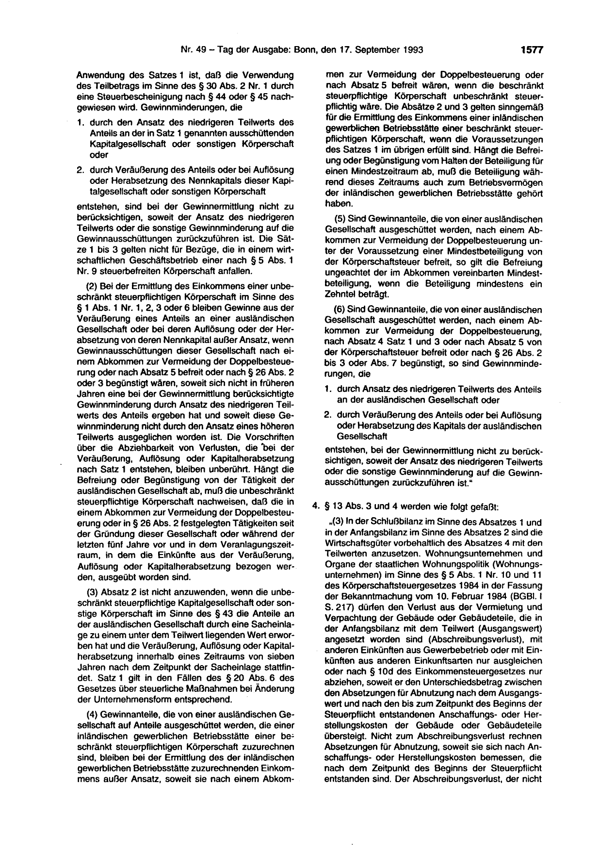 BGBl. 1993, Seite 1577 — Originalseite als Abbildung