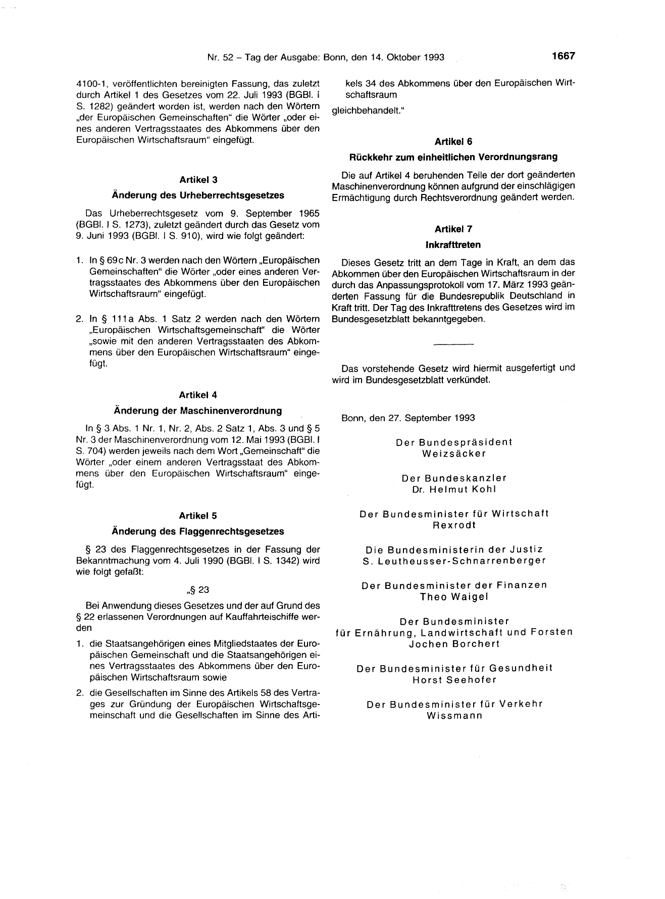 BGBl. 1993, Seite 1667 — Originalseite als Abbildung