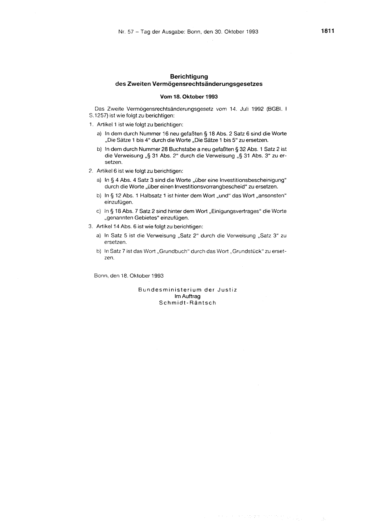 BGBl. 1993, Seite 11811 — Originalseite als Abbildung