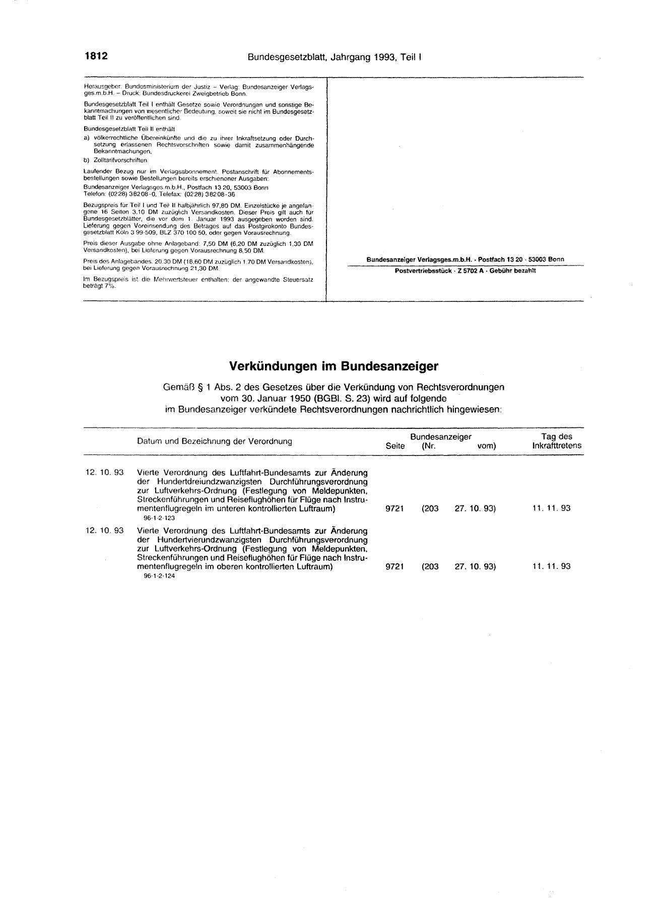 BGBl. 1993, Seite 1812 — Originalseite als Abbildung