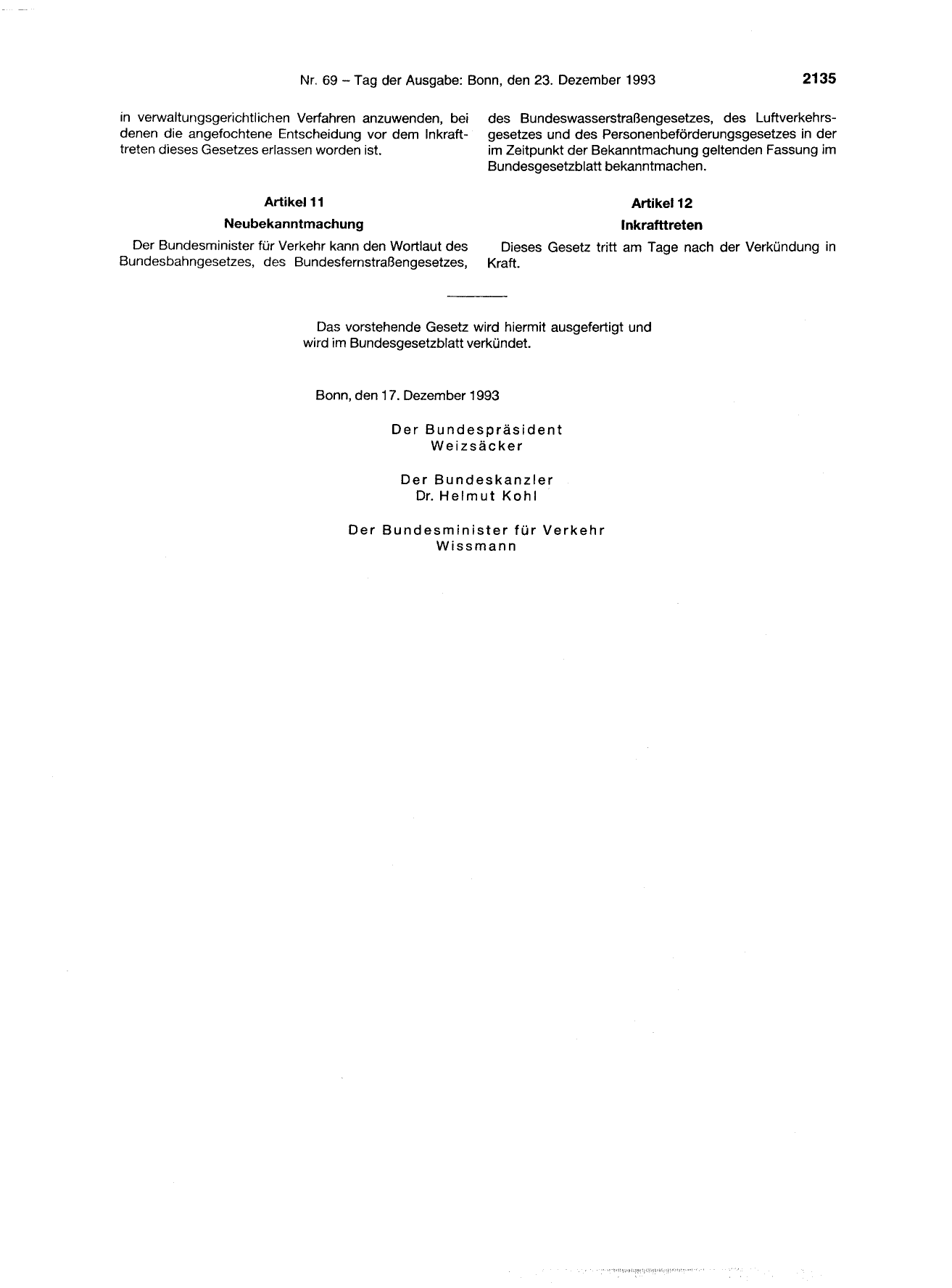 BGBl. 1993, Seite 2135 — Originalseite als Abbildung