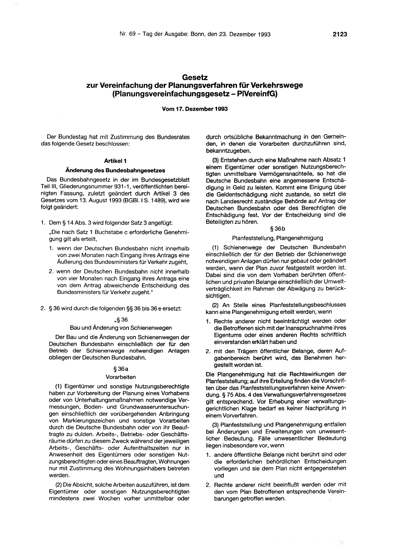 BGBl. 1993, Seite 2123 — Originalseite als Abbildung