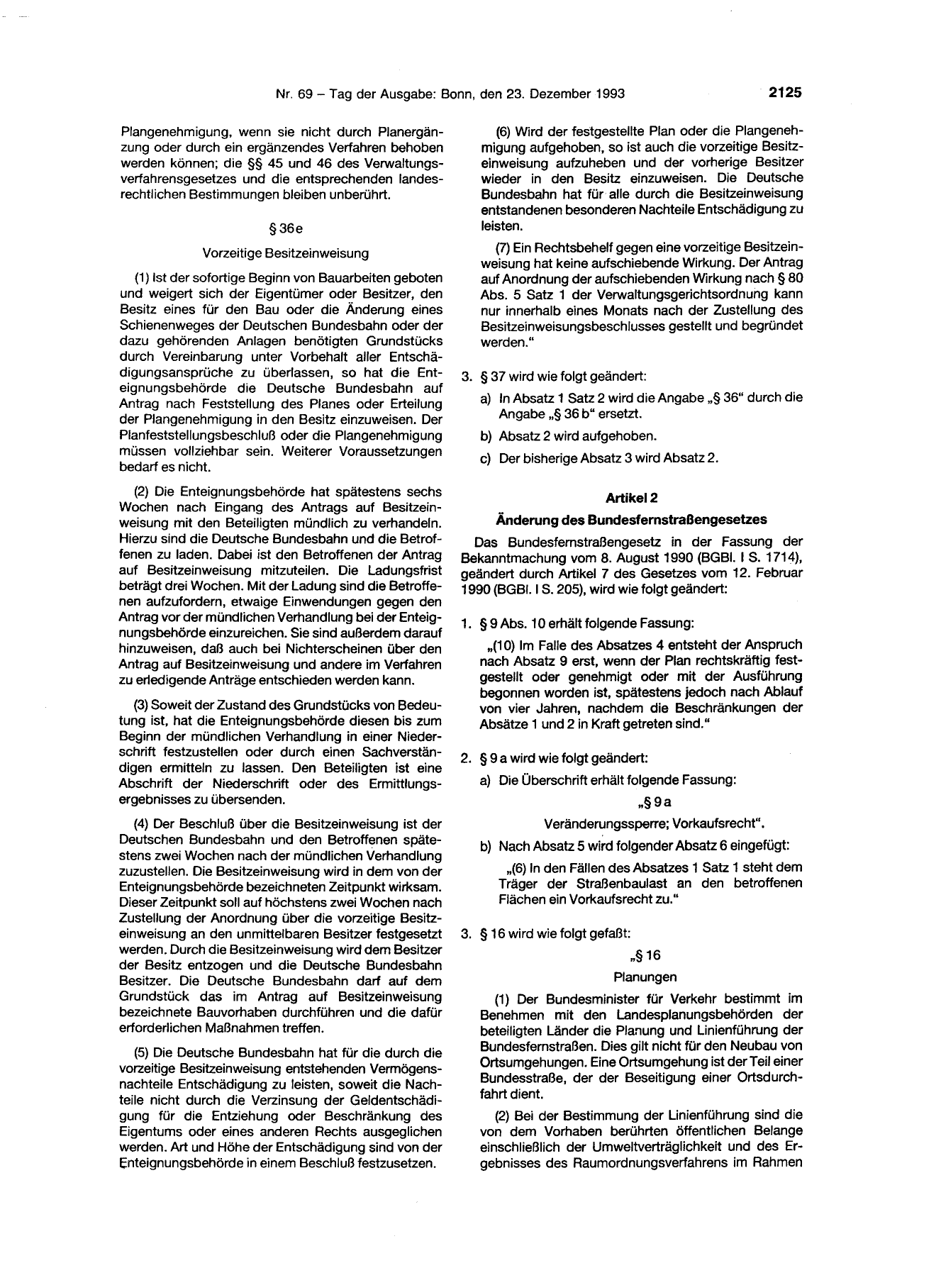 BGBl. 1993, Seite 2125 — Originalseite als Abbildung