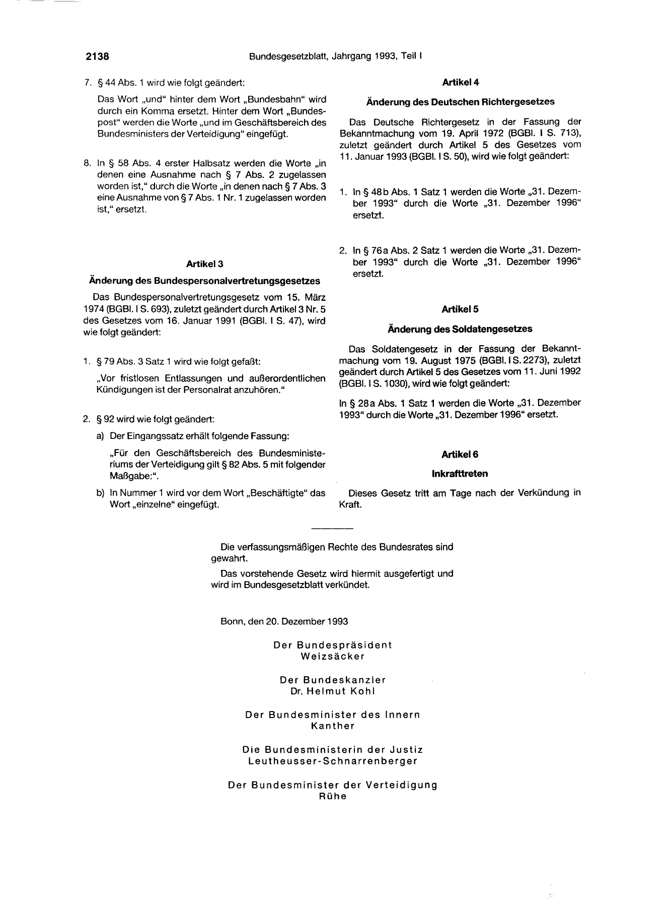 BGBl. 1993, Seite 2138 — Originalseite als Abbildung