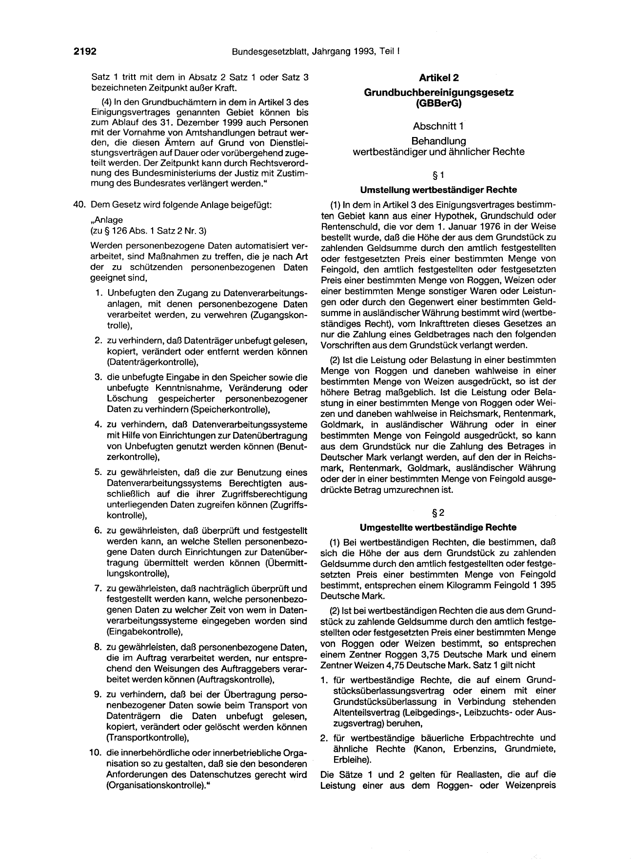 BGBl. 1993, Seite 2192 — Originalseite als Abbildung