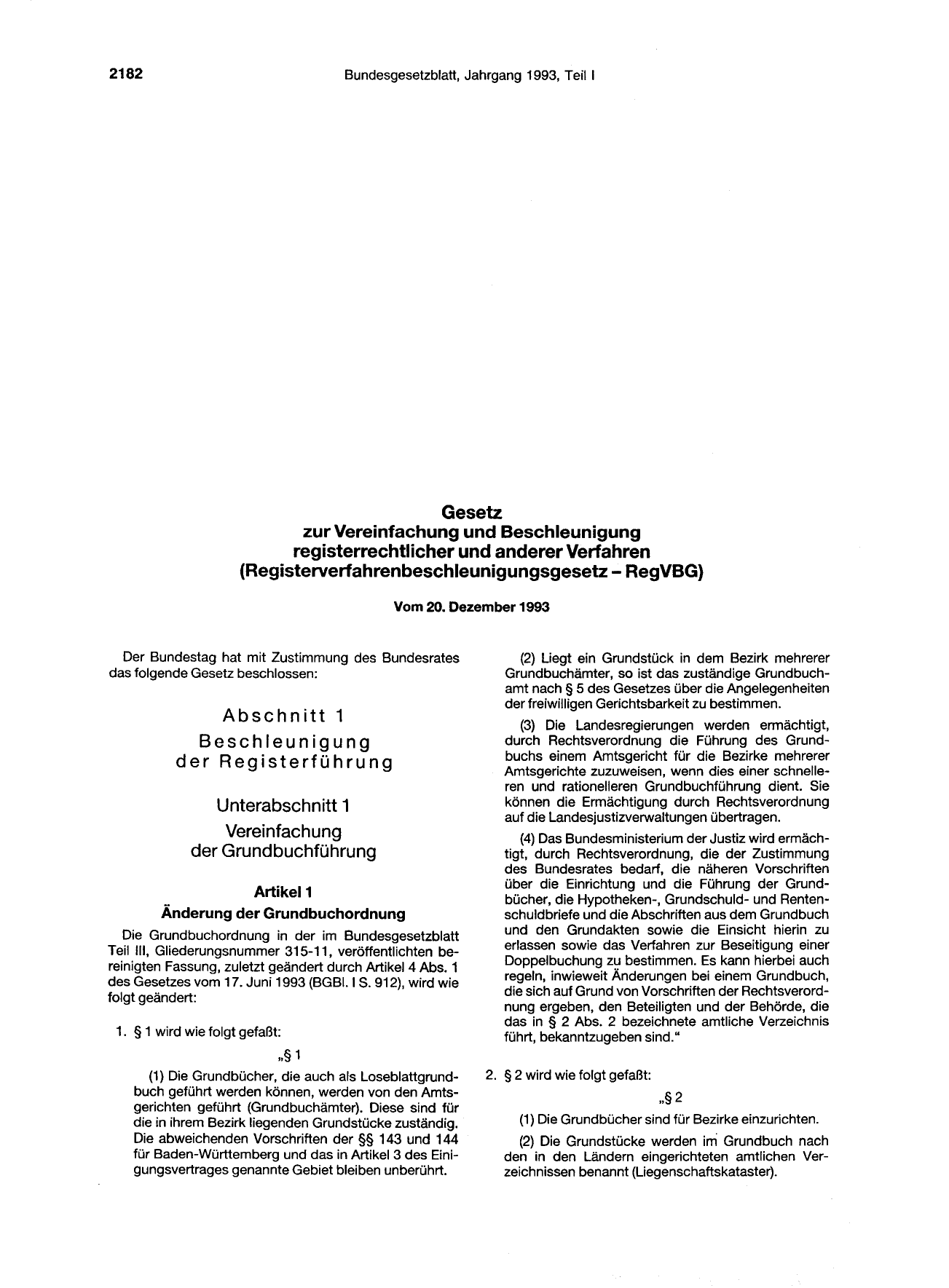 BGBl. 1993, Seite 2182 — Originalseite als Abbildung
