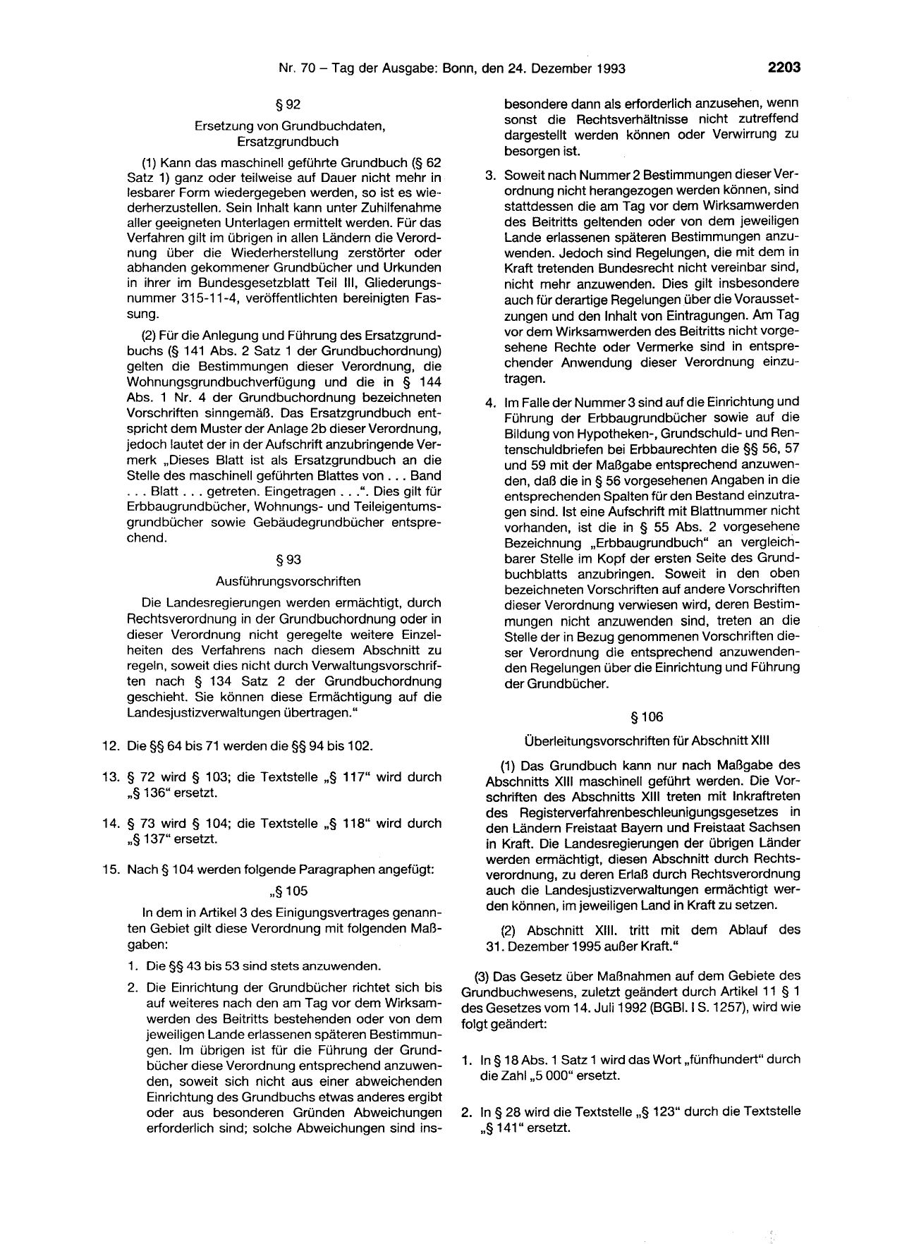 BGBl. 1993, Seite 2203 — Originalseite als Abbildung