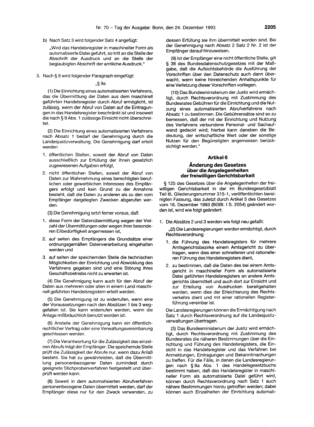 BGBl. 1993, Seite 2205 — Originalseite als Abbildung