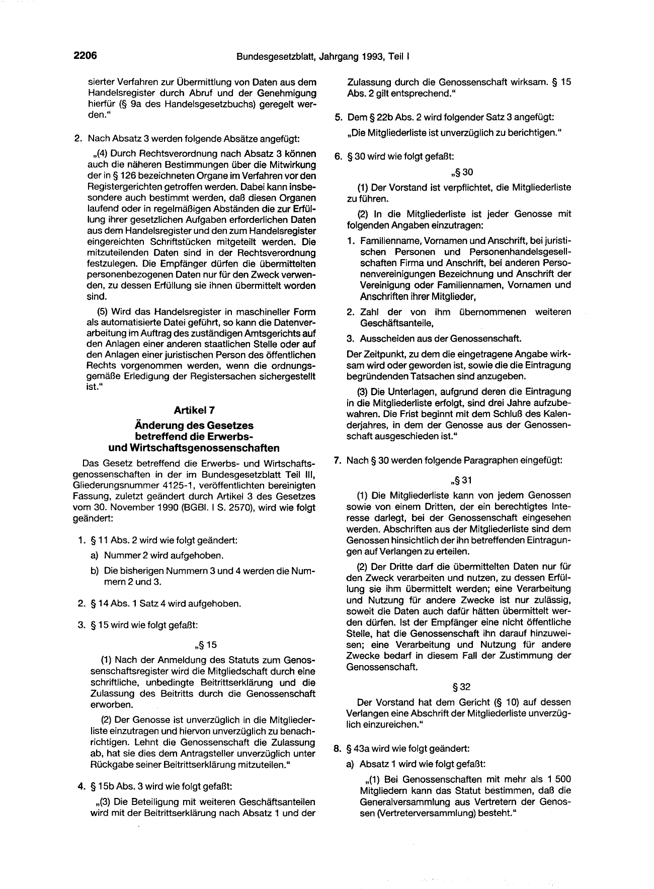 BGBl. 1993, Seite 2206 — Originalseite als Abbildung