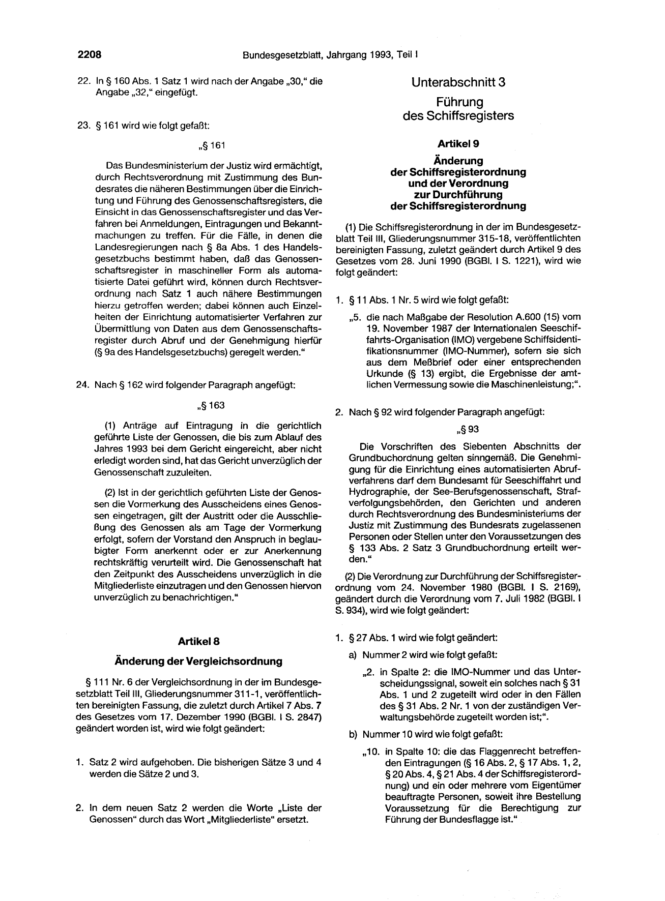 BGBl. 1993, Seite 2208 — Originalseite als Abbildung