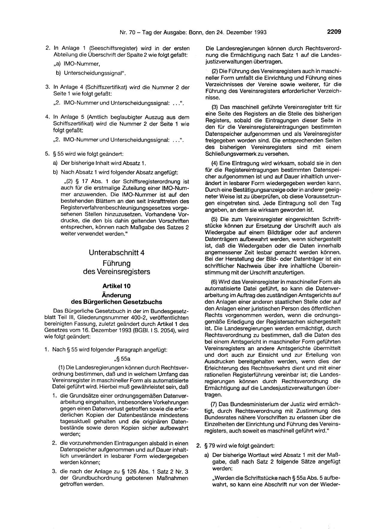 BGBl. 1993, Seite 2209 — Originalseite als Abbildung