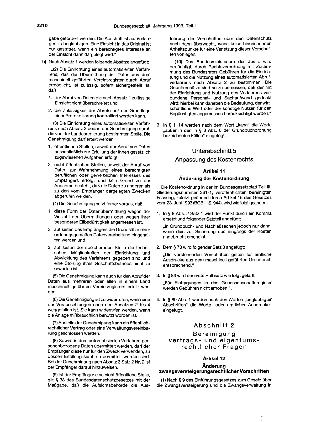 BGBl. 1993, Seite 2210 — Originalseite als Abbildung