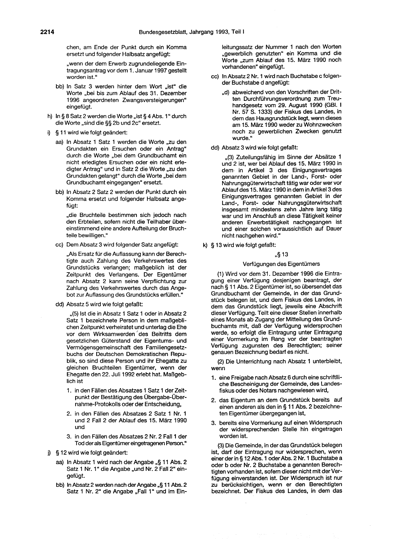 BGBl. 1993, Seite 2214 — Originalseite als Abbildung