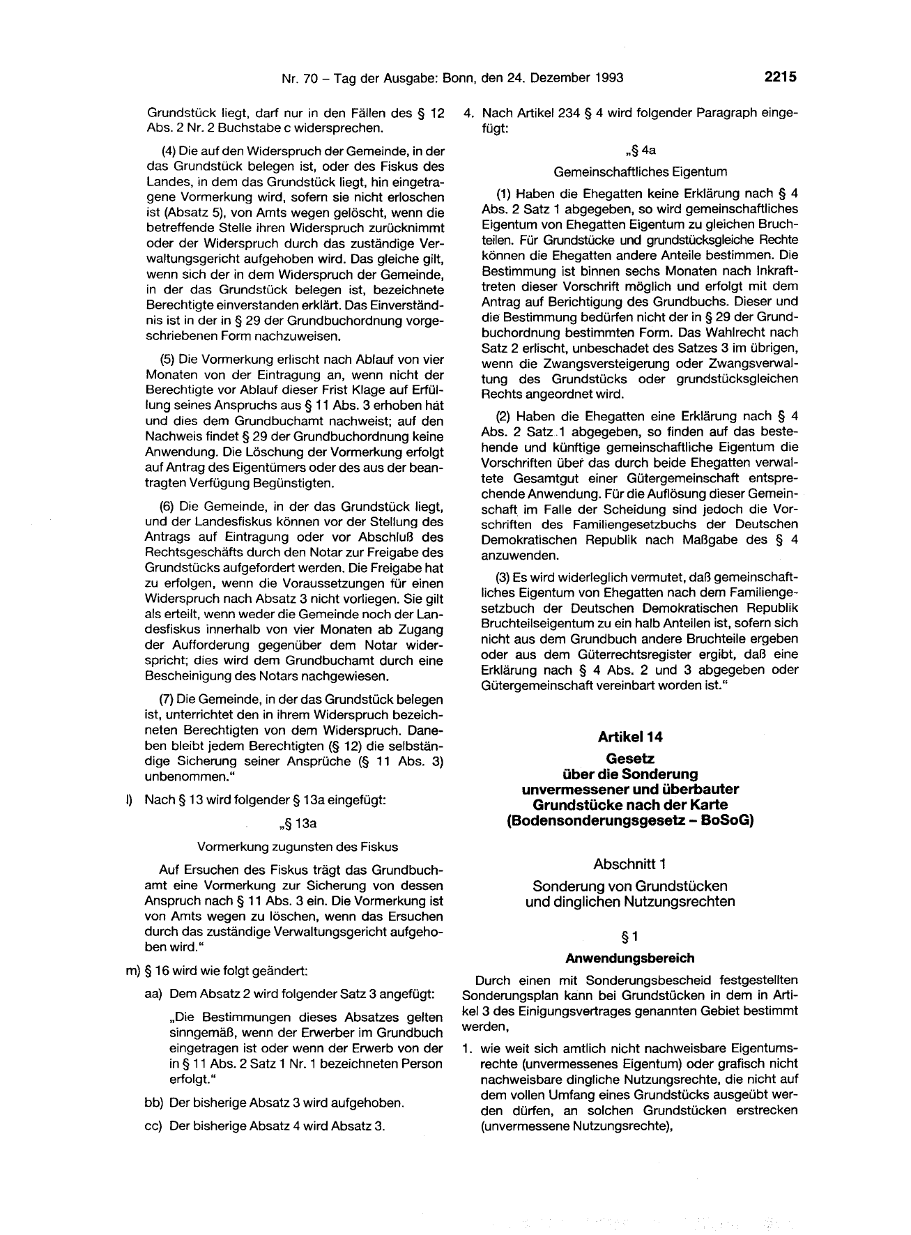 BGBl. 1993, Seite 2215 — Originalseite als Abbildung