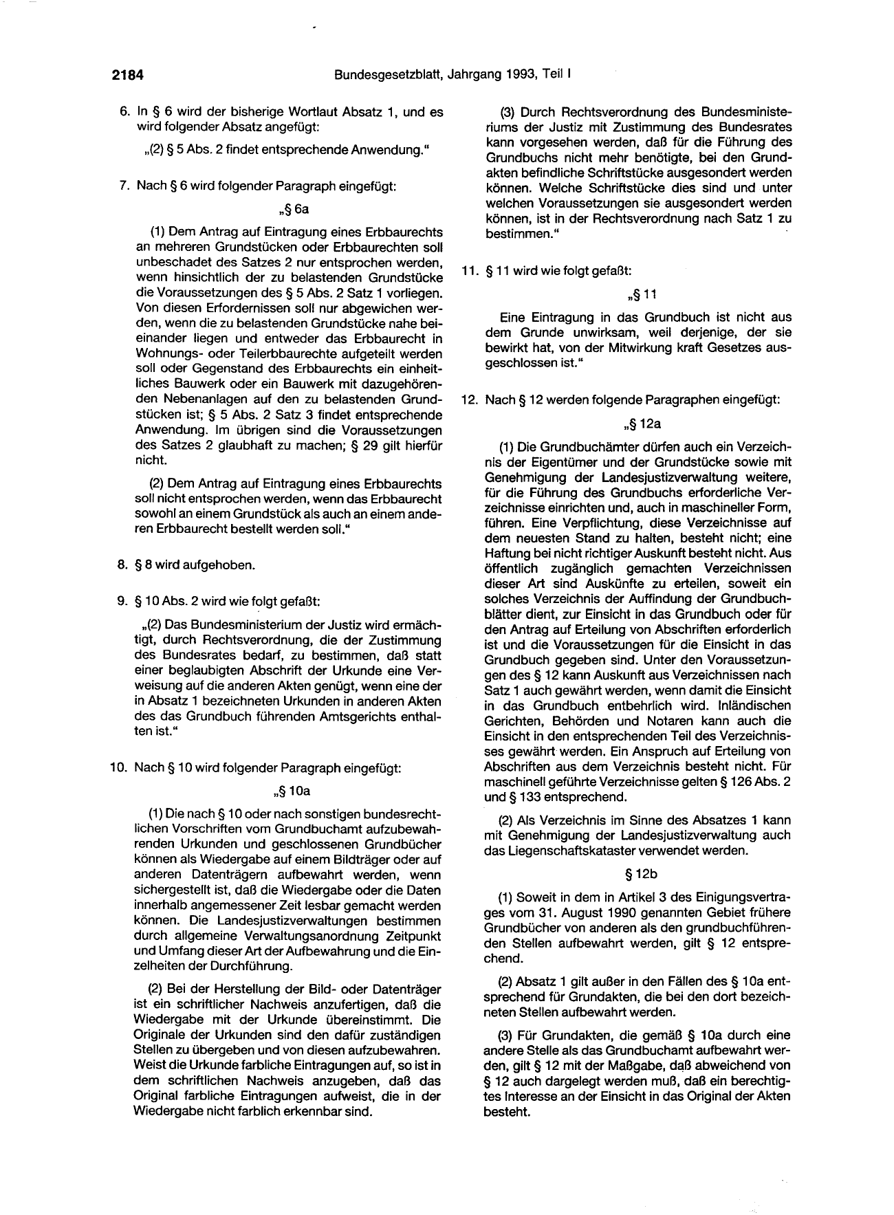 BGBl. 1993, Seite 2184 — Originalseite als Abbildung