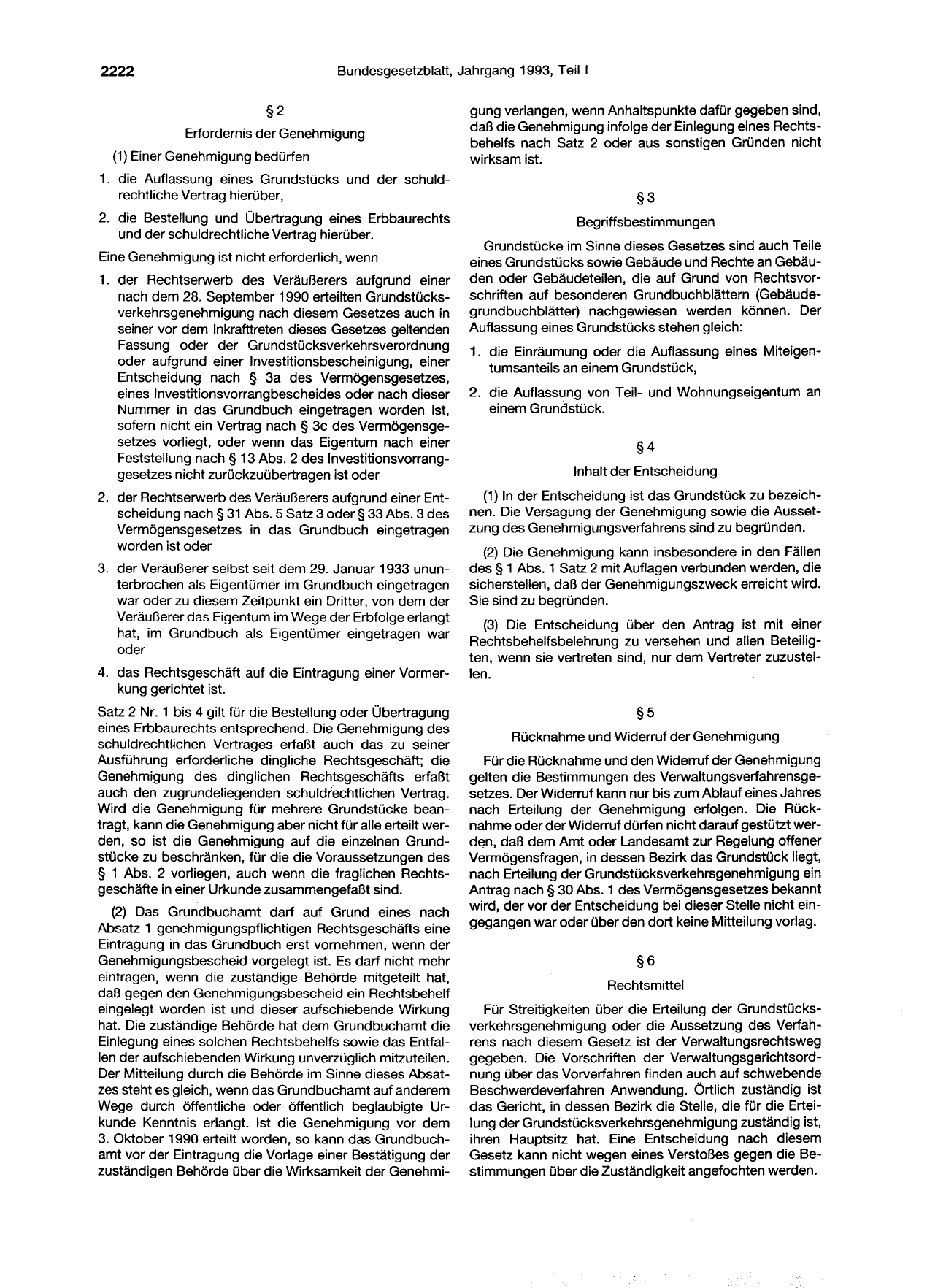 BGBl. 1993, Seite 2222 — Originalseite als Abbildung