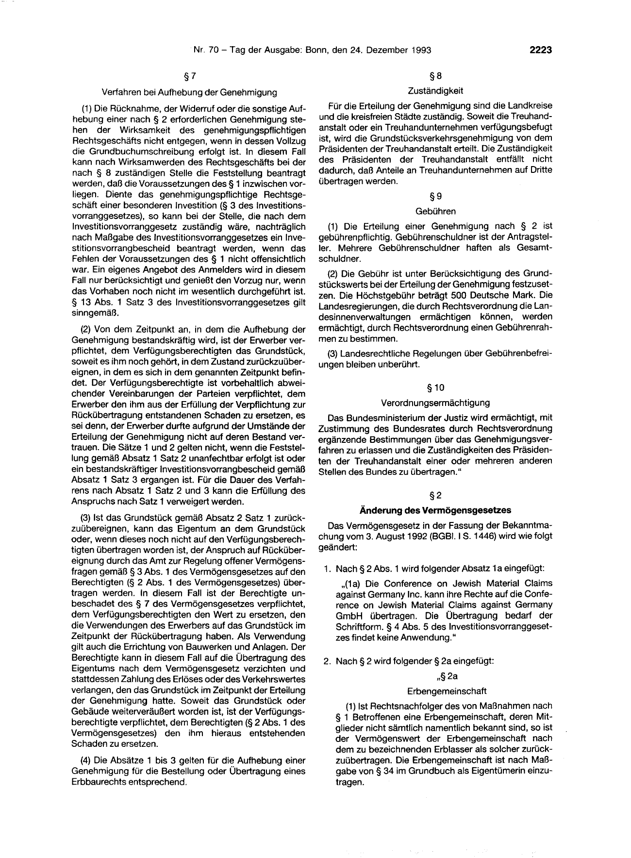 BGBl. 1993, Seite 2223 — Originalseite als Abbildung