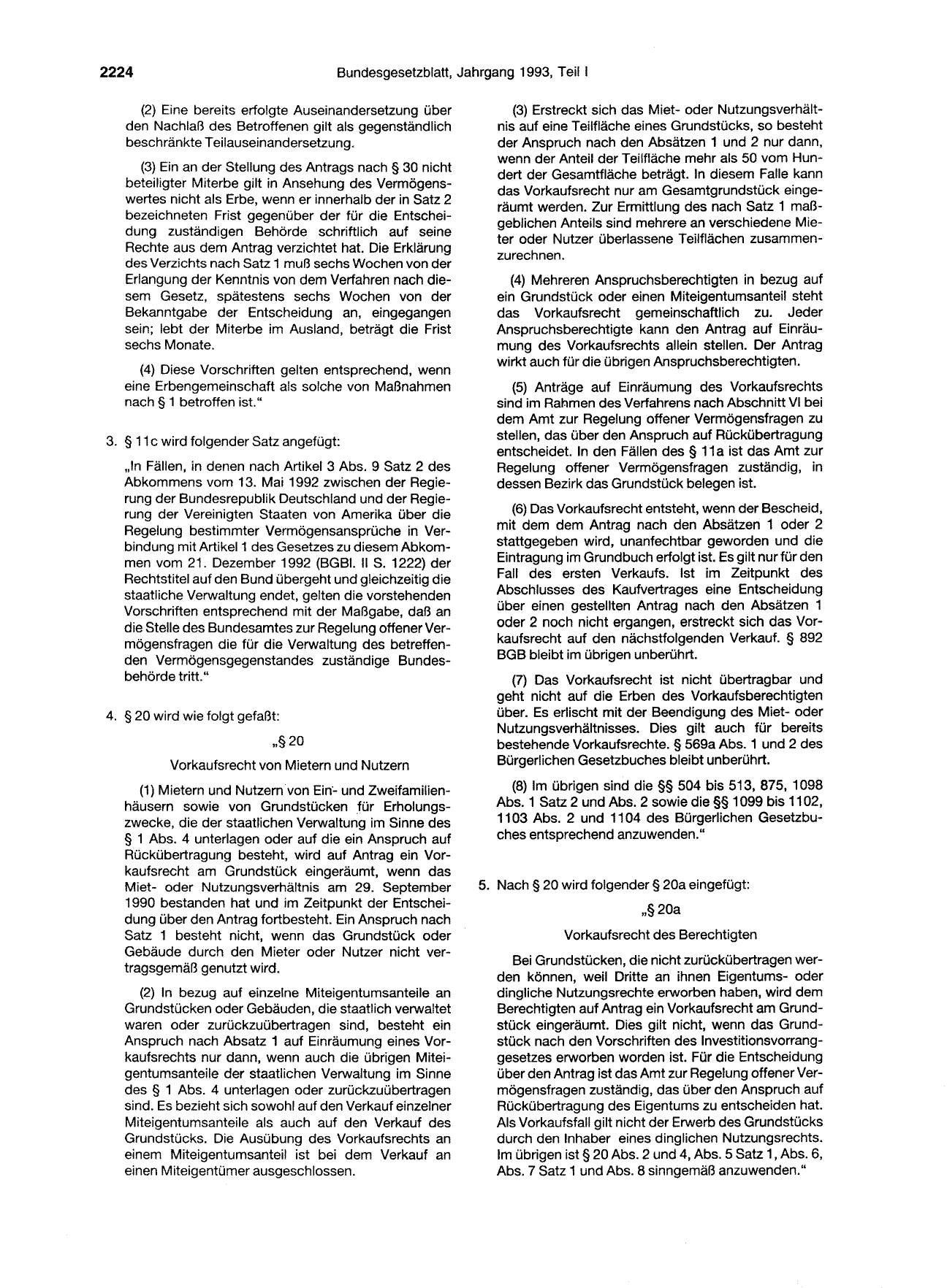 BGBl. 1993, Seite 2224 — Originalseite als Abbildung