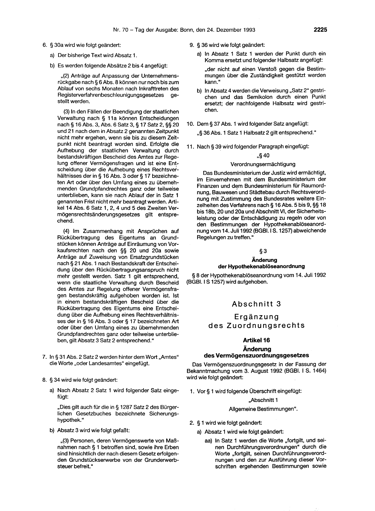 BGBl. 1993, Seite 2225 — Originalseite als Abbildung