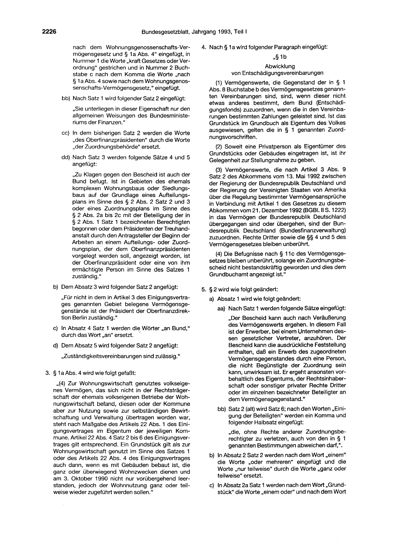 BGBl. 1993, Seite 2226 — Originalseite als Abbildung