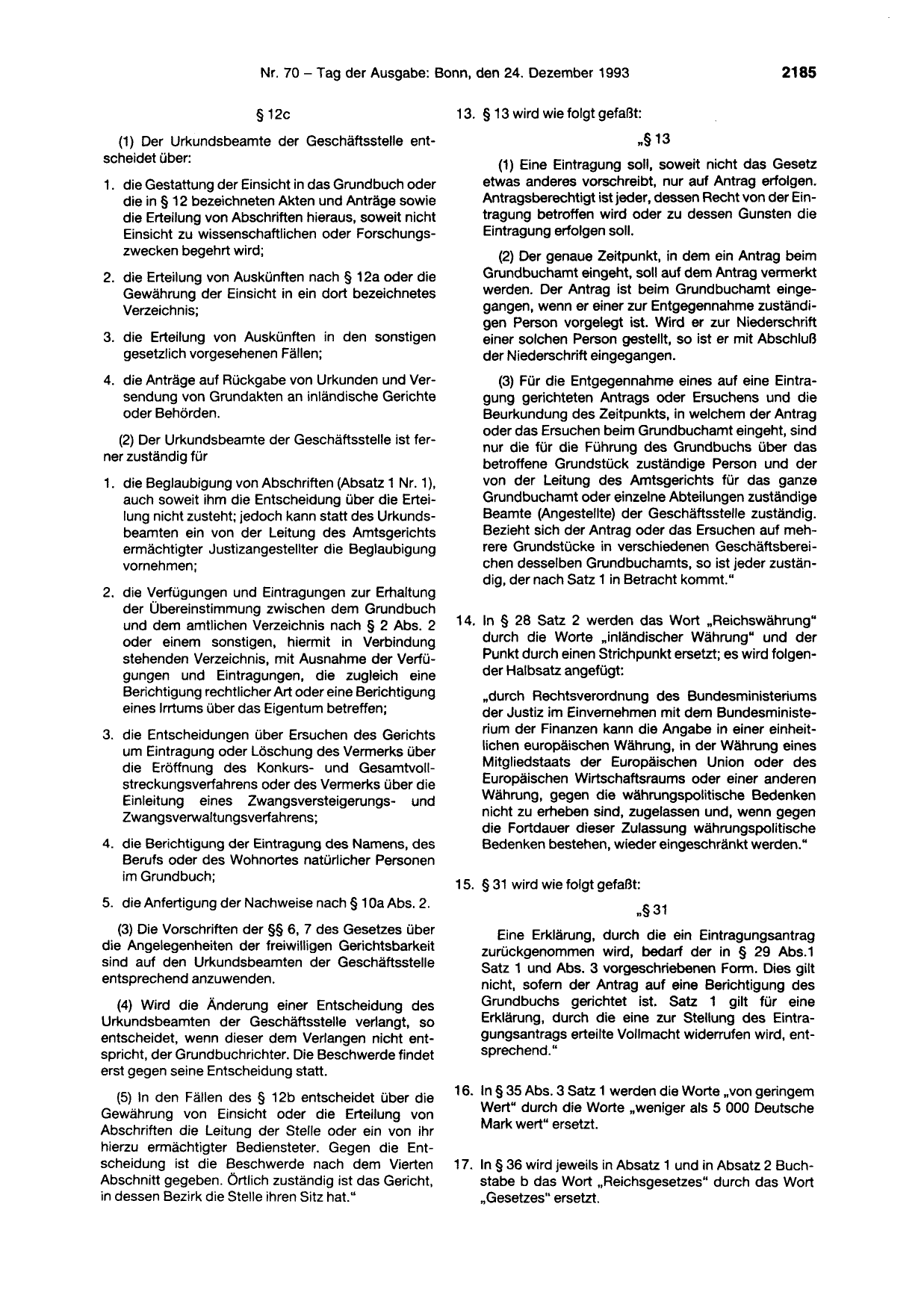BGBl. 1993, Seite 2185 — Originalseite als Abbildung