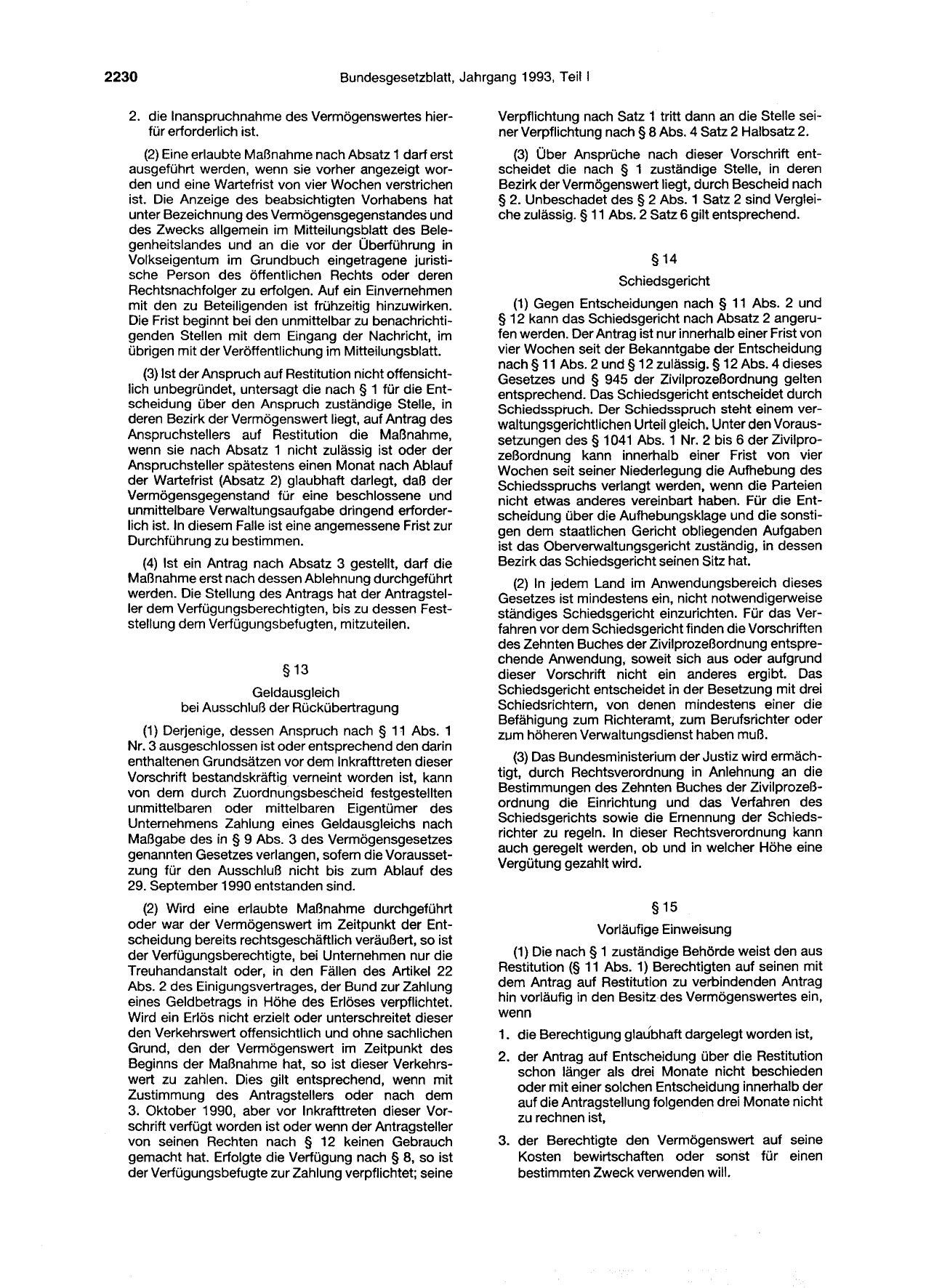 BGBl. 1993, Seite 2230 — Originalseite als Abbildung