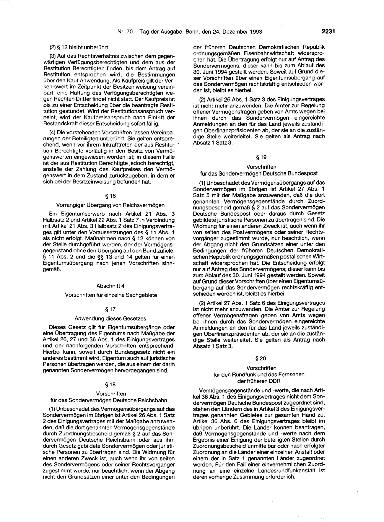 BGBl. 1993, Seite 2231 — Originalseite als Abbildung