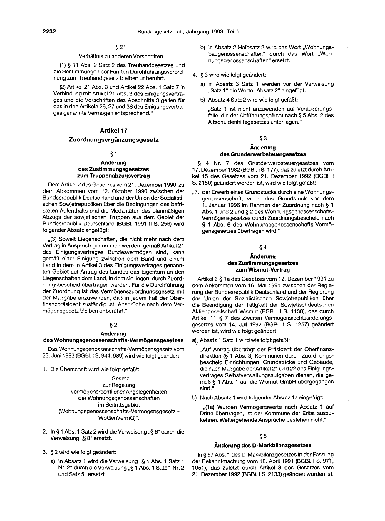 BGBl. 1993, Seite 2232 — Originalseite als Abbildung