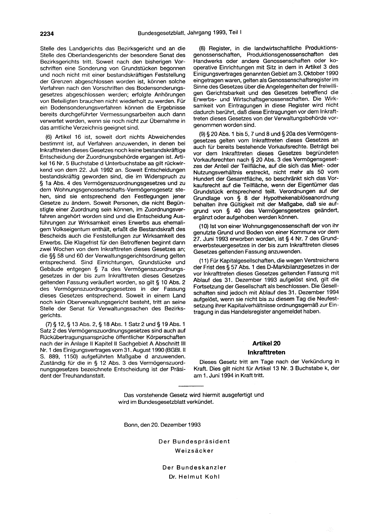 BGBl. 1993, Seite 2234 — Originalseite als Abbildung