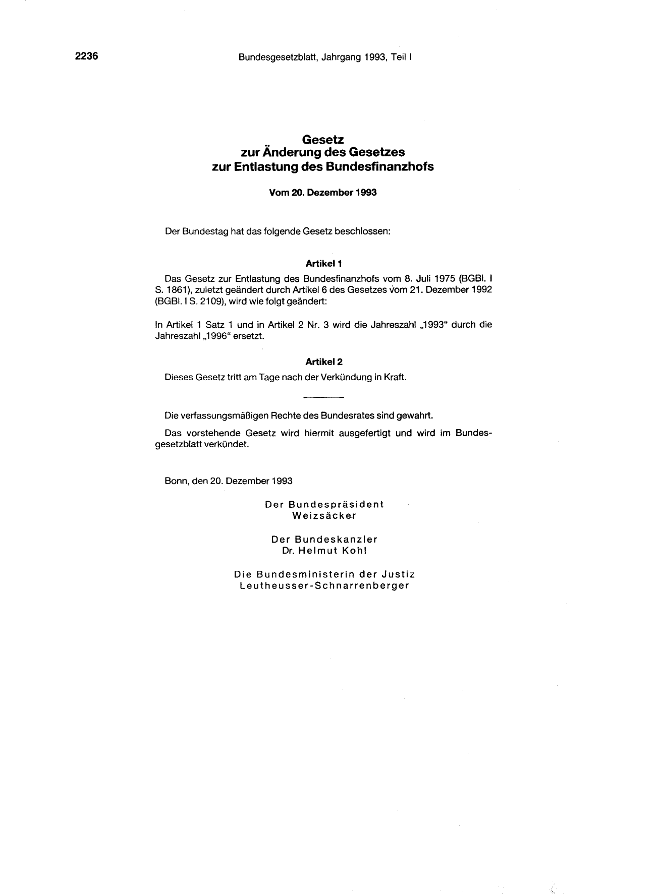 BGBl. 1993, Seite 2236 — Originalseite als Abbildung