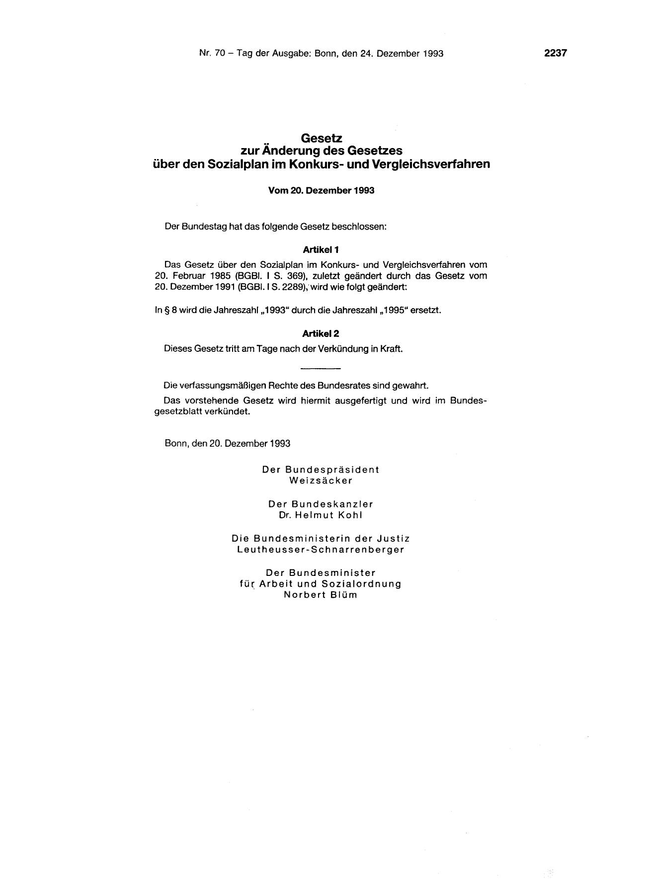 BGBl. 1993, Seite 2237 — Originalseite als Abbildung