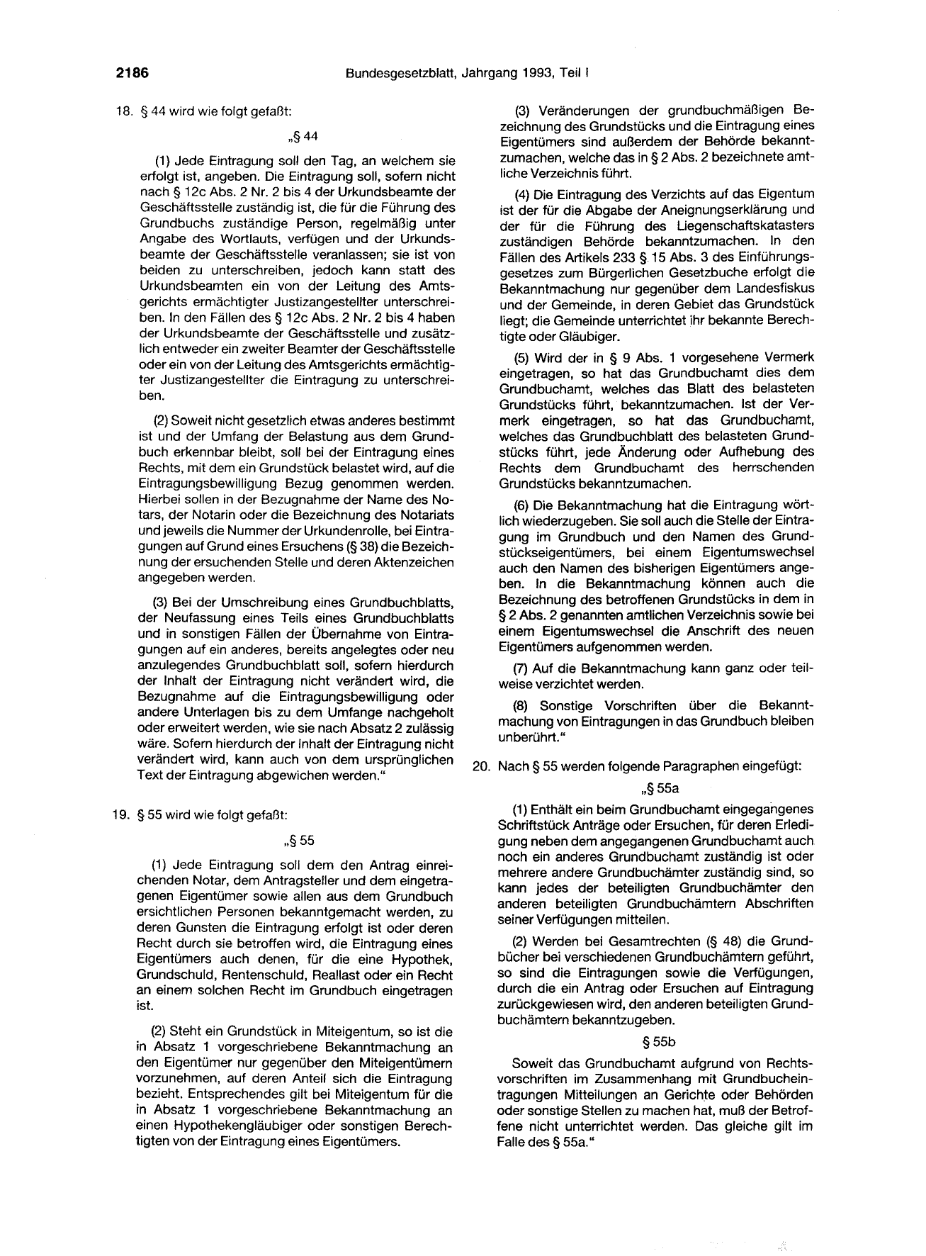 BGBl. 1993, Seite 2186 — Originalseite als Abbildung