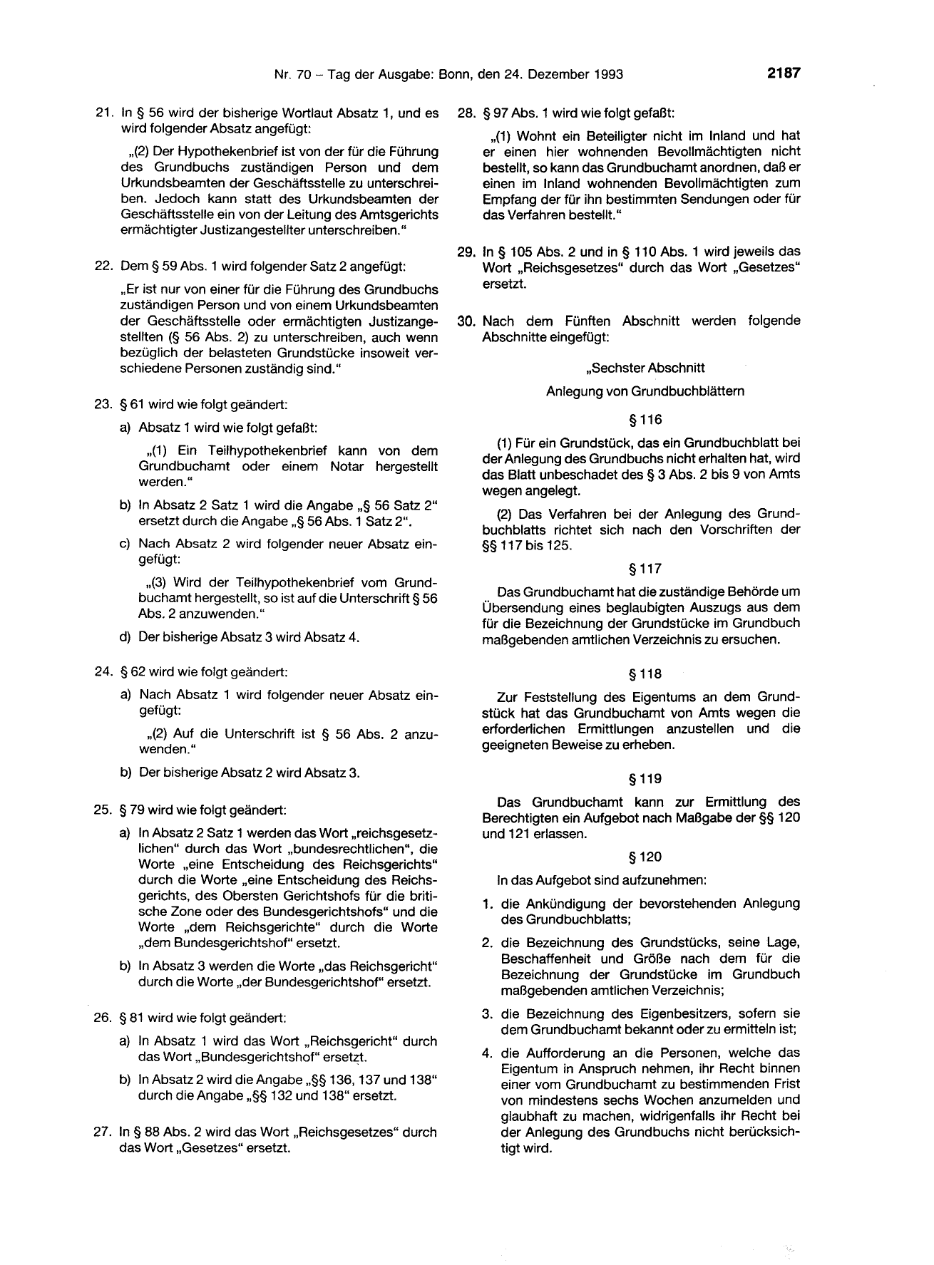 BGBl. 1993, Seite 2187 — Originalseite als Abbildung