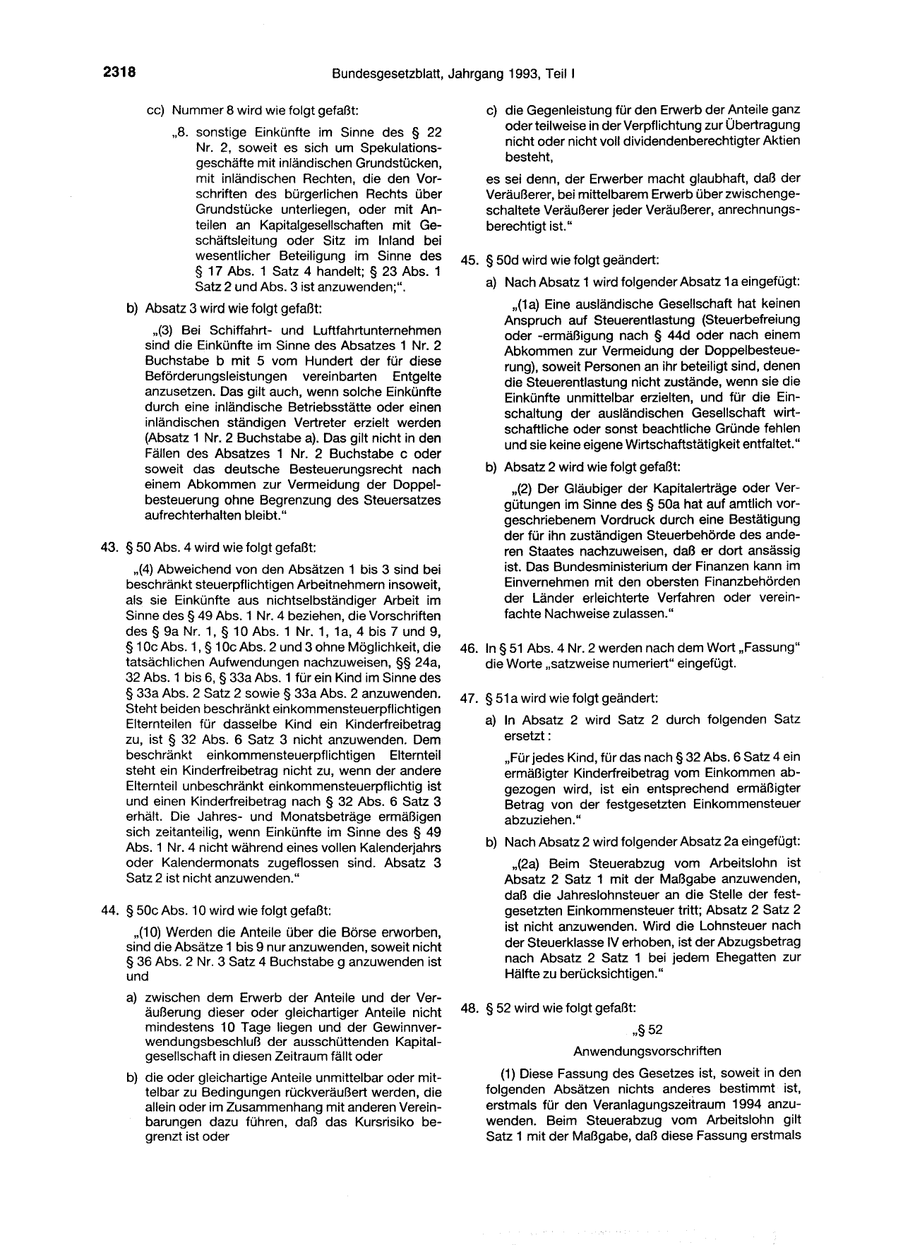 BGBl. 1993, Seite 2318 — Originalseite als Abbildung