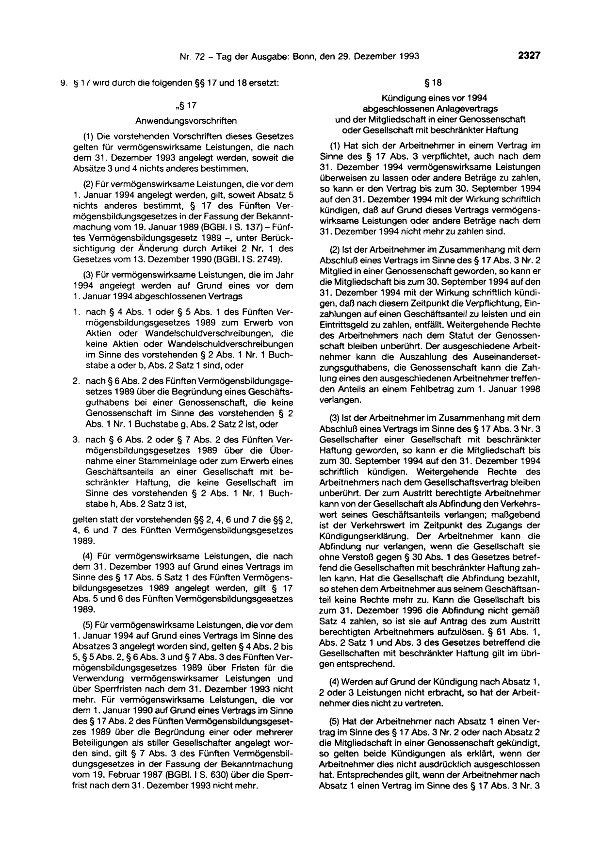 BGBl. 1993, Seite 2327 — Originalseite als Abbildung