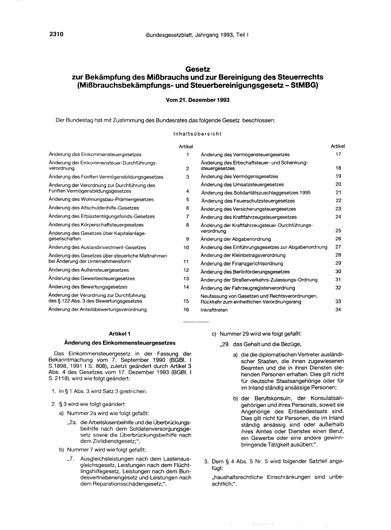 BGBl. 1993, Seite 2310 — Originalseite als Abbildung