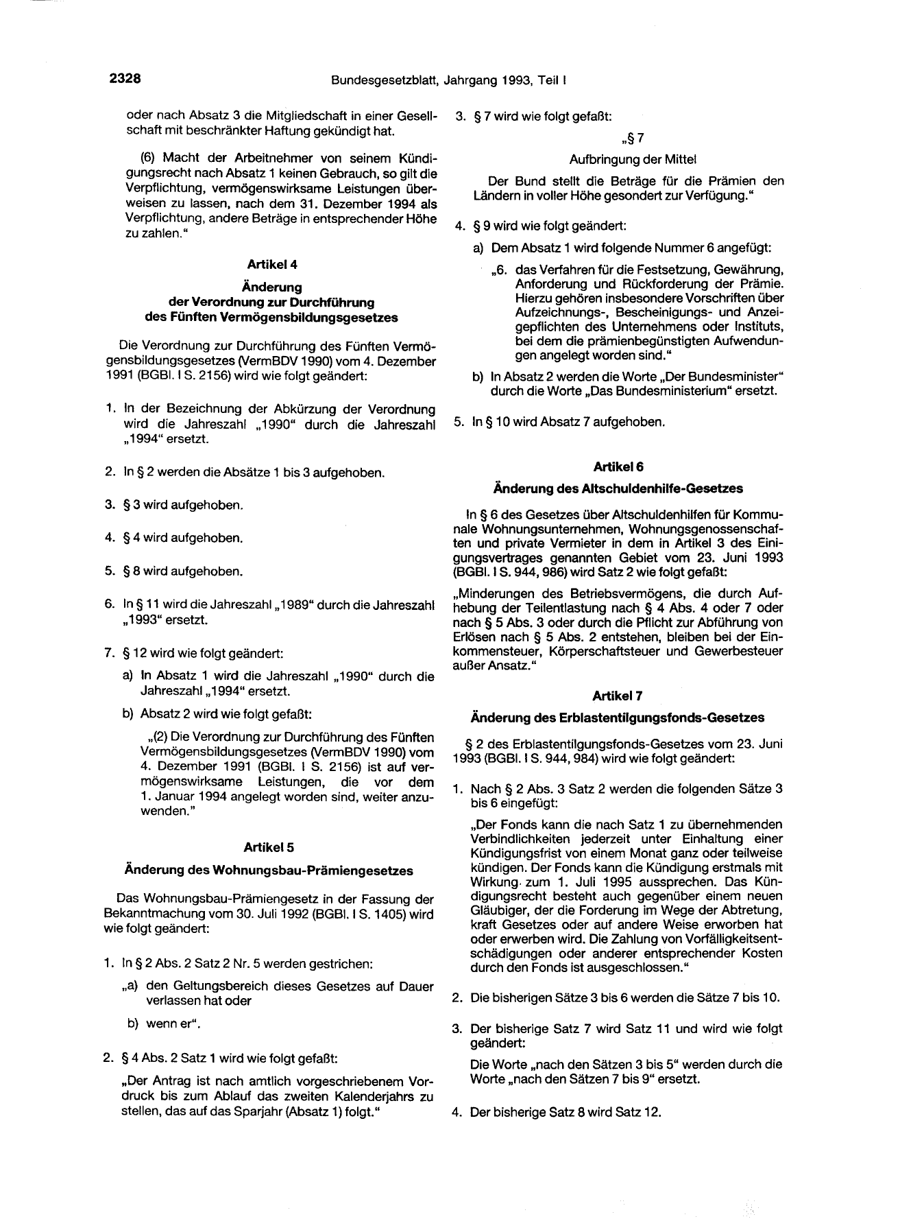 BGBl. 1993, Seite 2328 — Originalseite als Abbildung