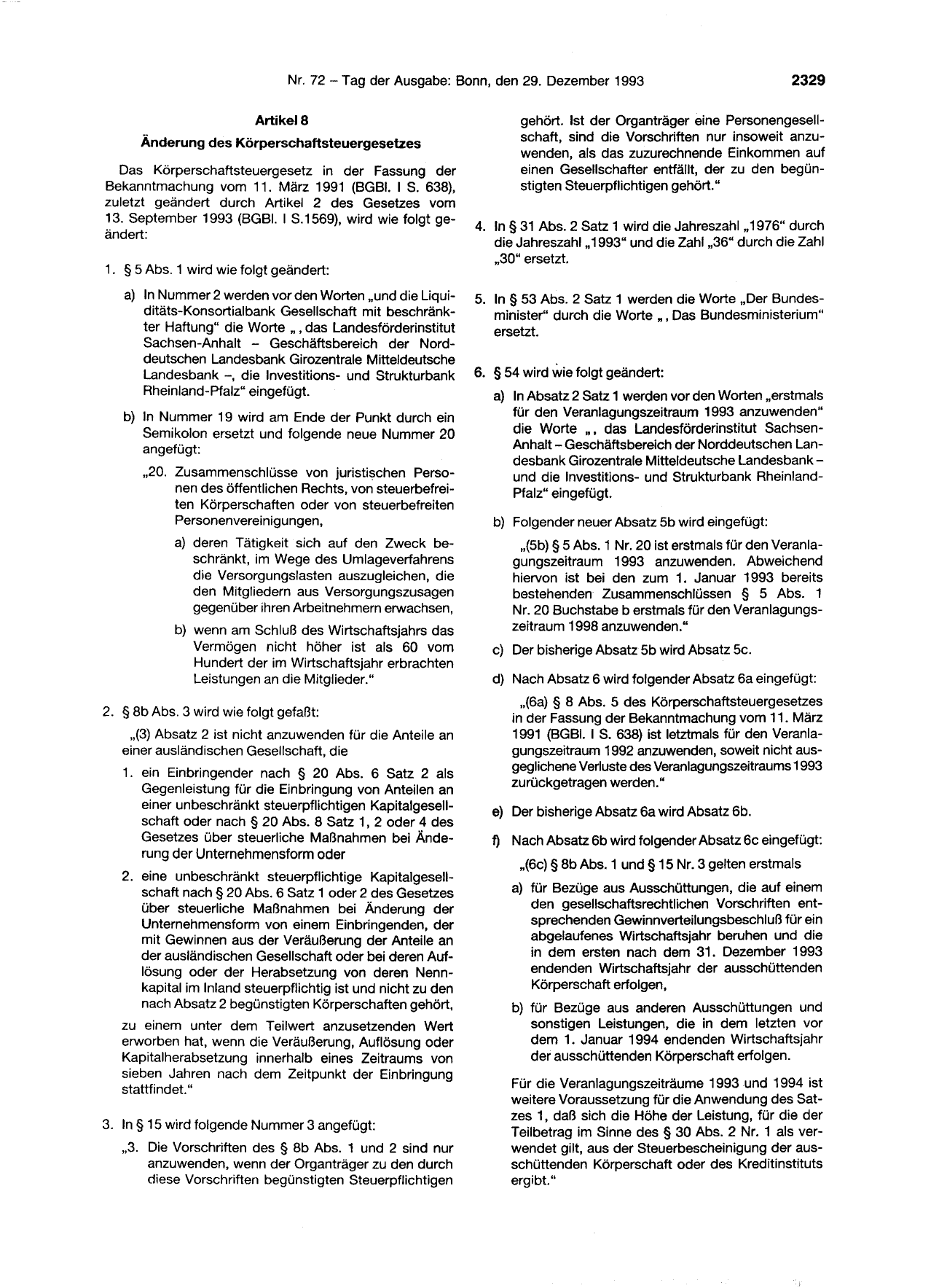 BGBl. 1993, Seite 2329 — Originalseite als Abbildung