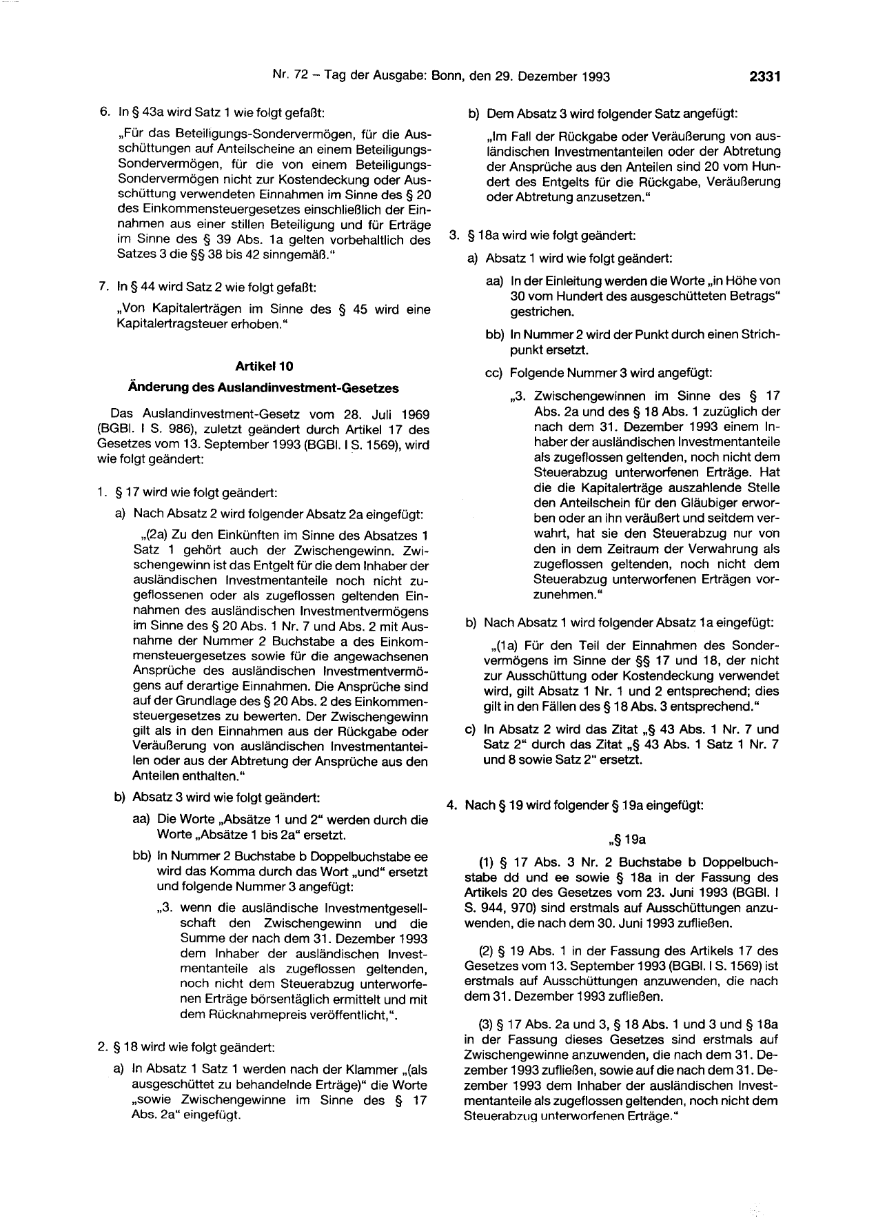 BGBl. 1993, Seite 2331 — Originalseite als Abbildung