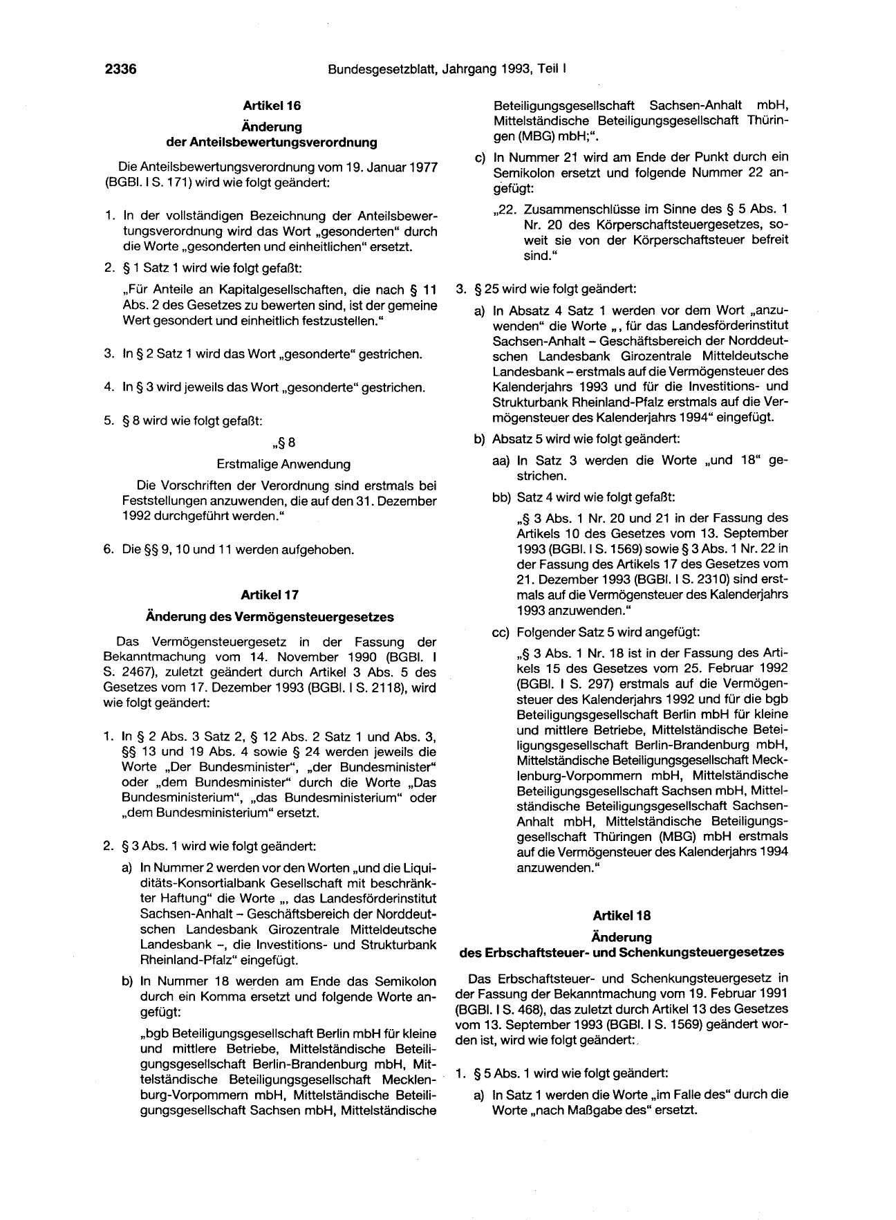 BGBl. 1993, Seite 2336 — Originalseite als Abbildung