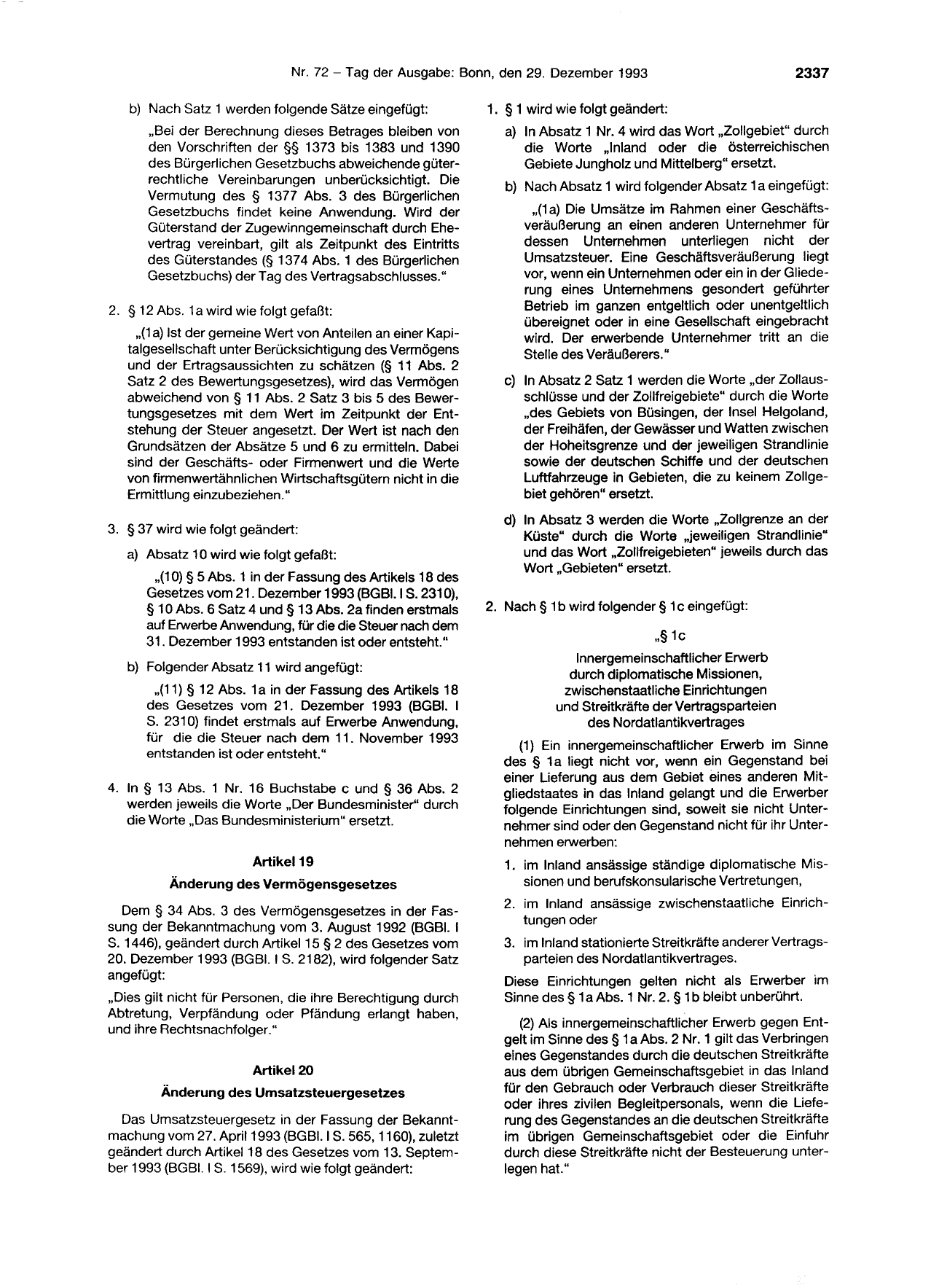 BGBl. 1993, Seite 2337 — Originalseite als Abbildung