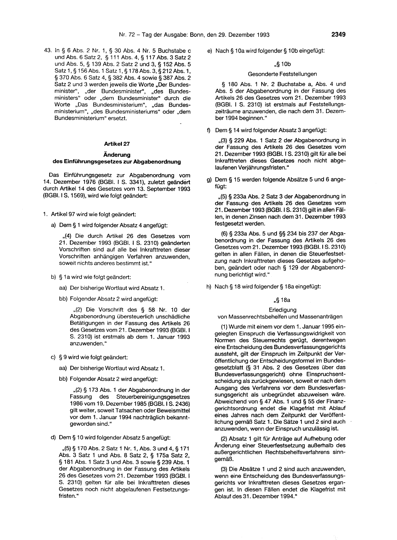 BGBl. 1993, Seite 2349 — Originalseite als Abbildung