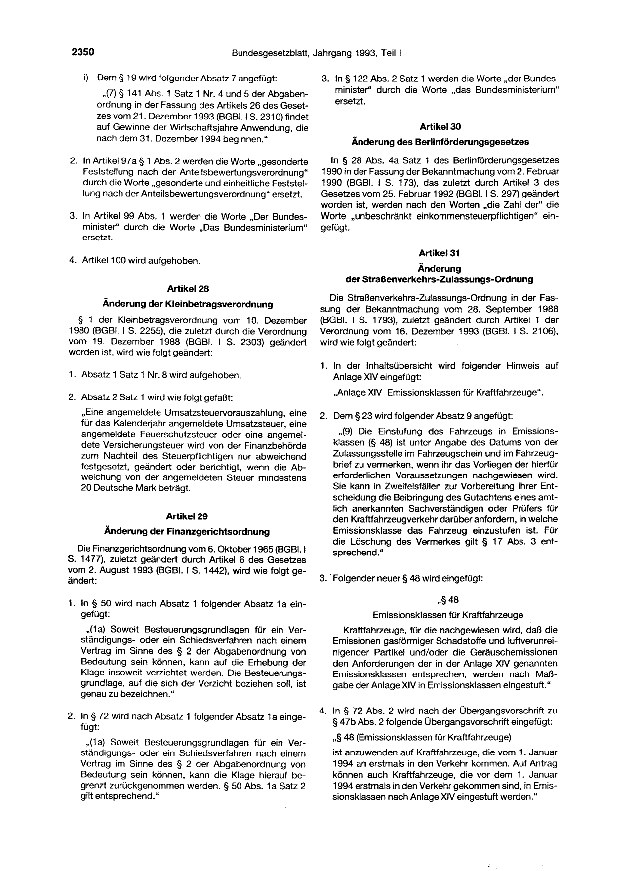 BGBl. 1993, Seite 2350 — Originalseite als Abbildung